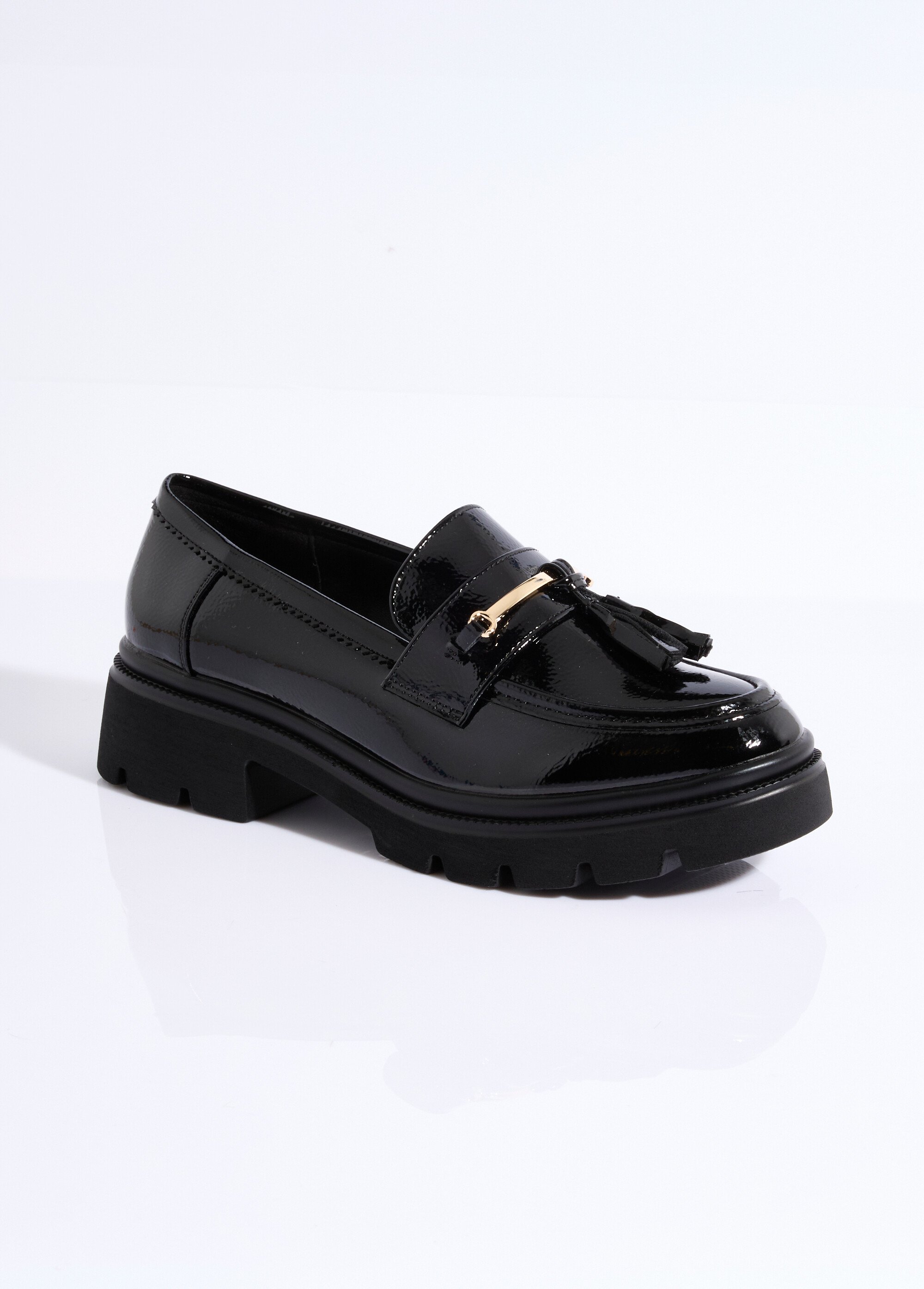 Mocassins vernis à gland, style chunky