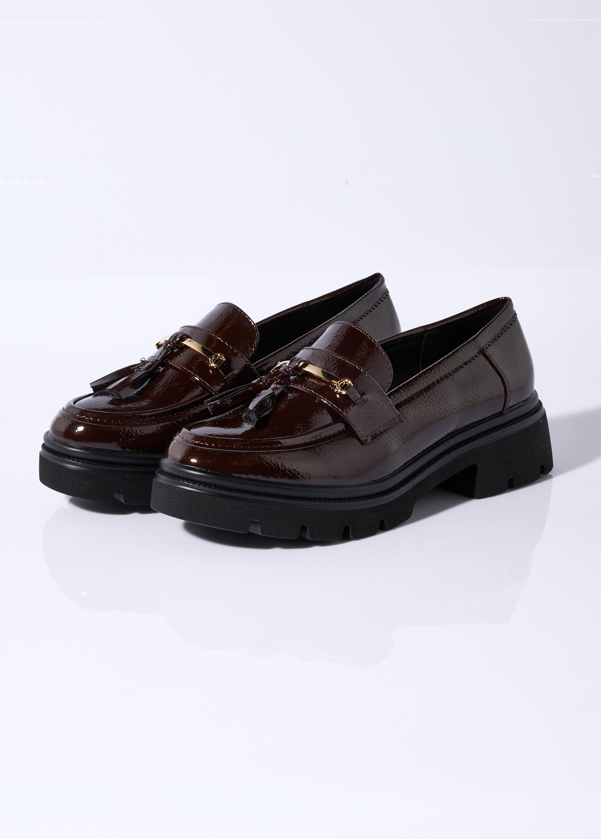 Mocassins vernis à gland, style chunky Femme Rouge LBS-DMLM9656 DE1