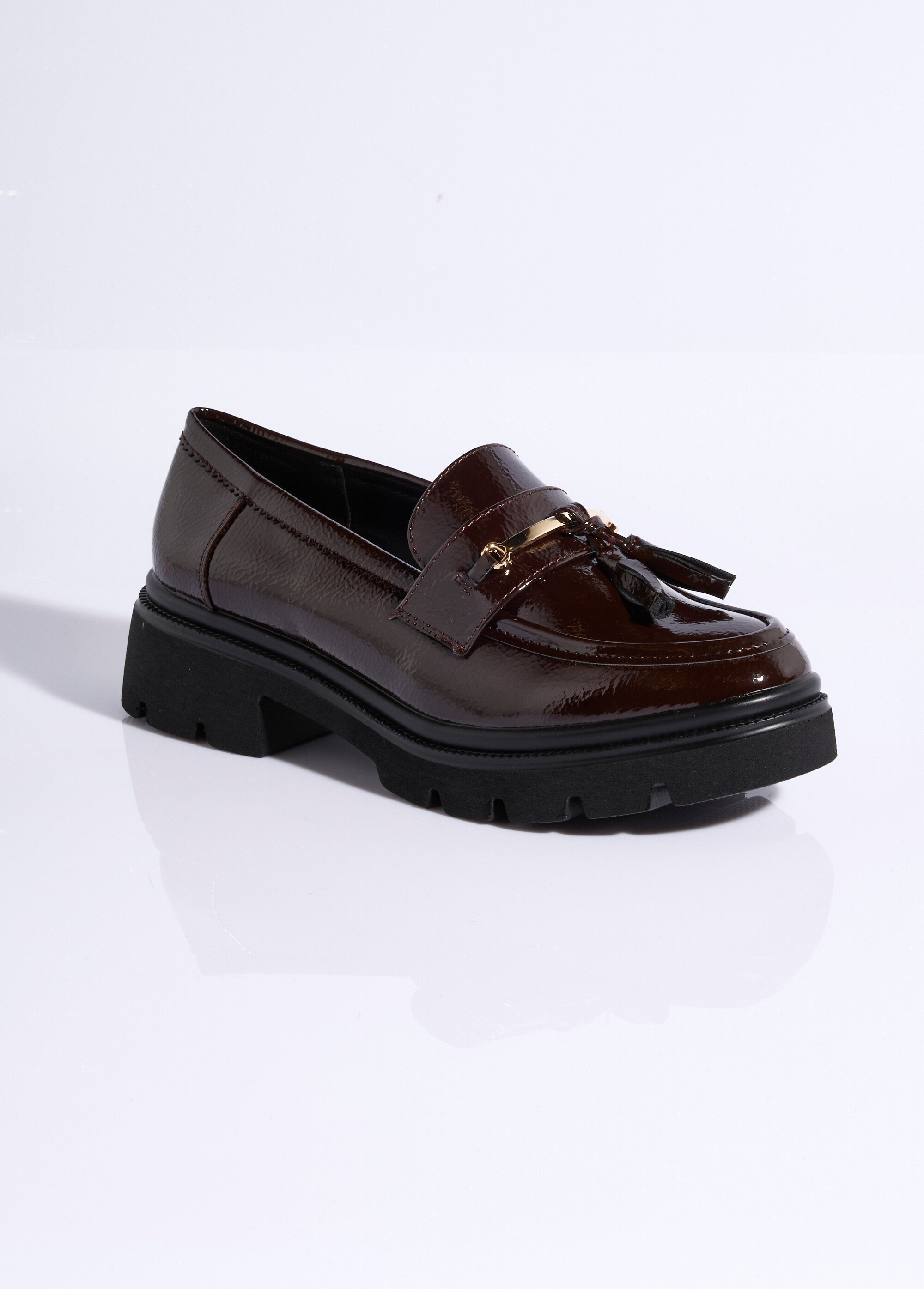 Mocassins vernis à gland, style chunky Femme Rouge LBS-DMLM9656 FA1