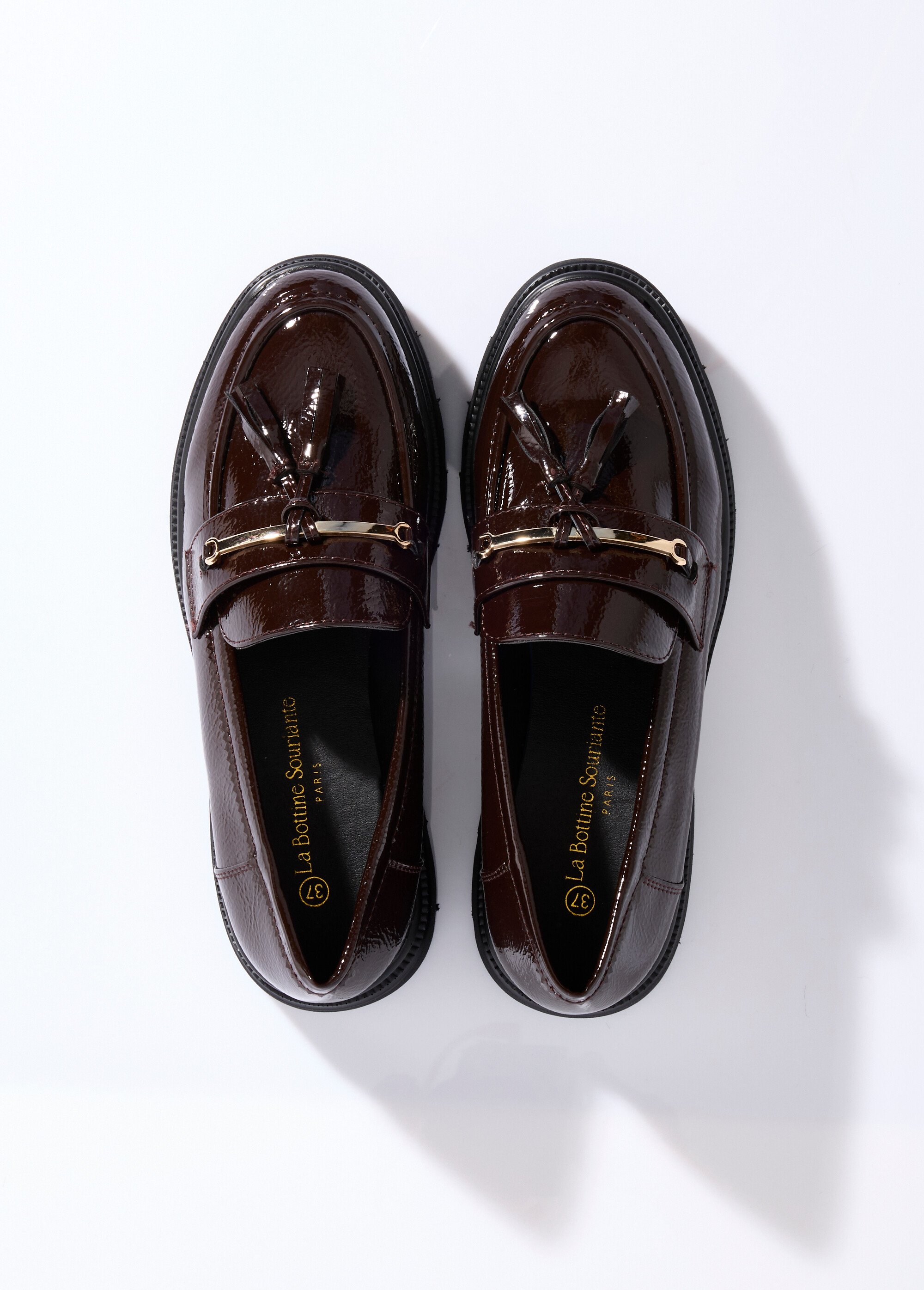 Mocassins vernis à gland, style chunky Femme Rouge LBS-DMLM9656 OV1