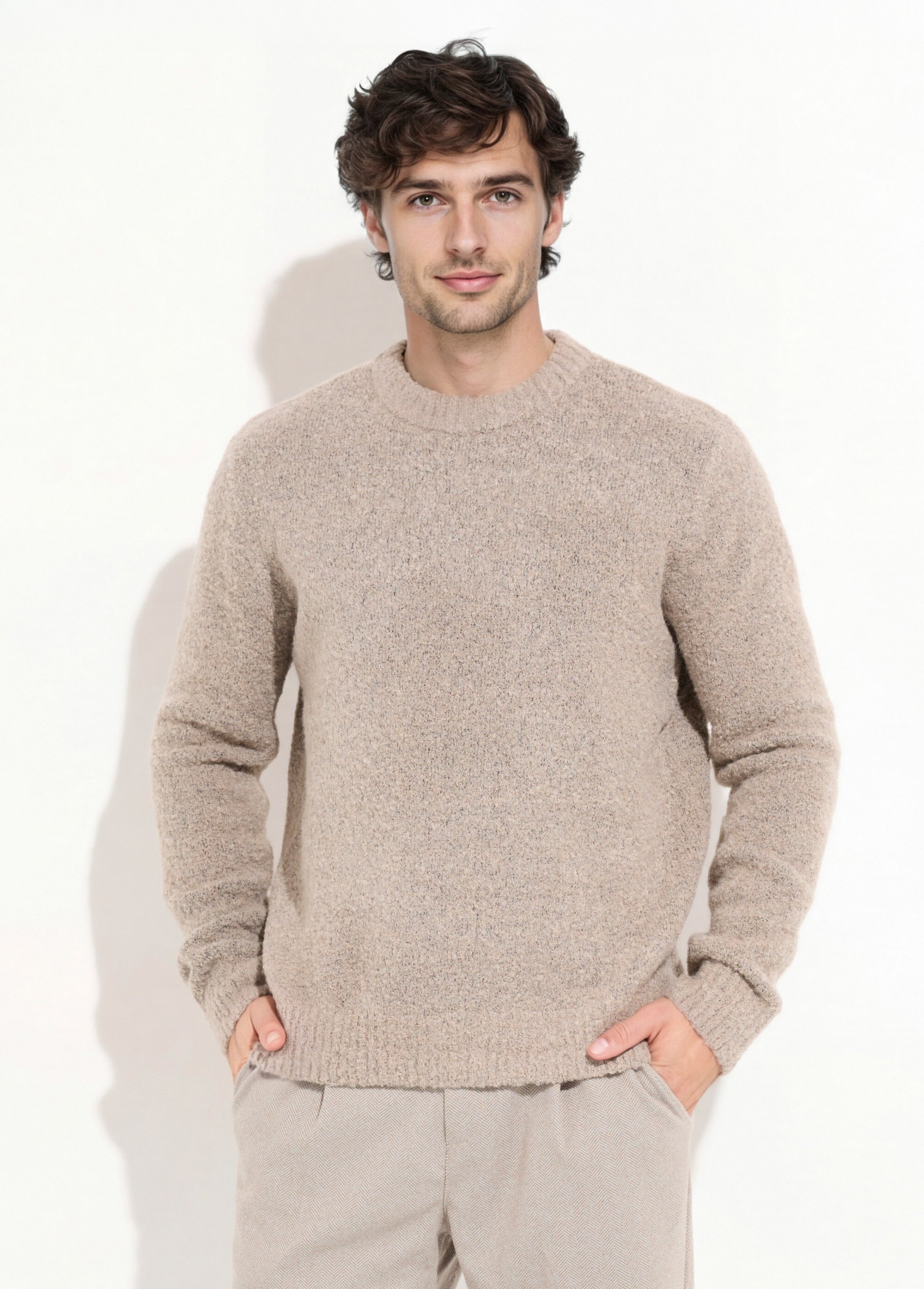 Pull col rond chaud avec de la laine Homme Marron FRIDZ688680 FA1