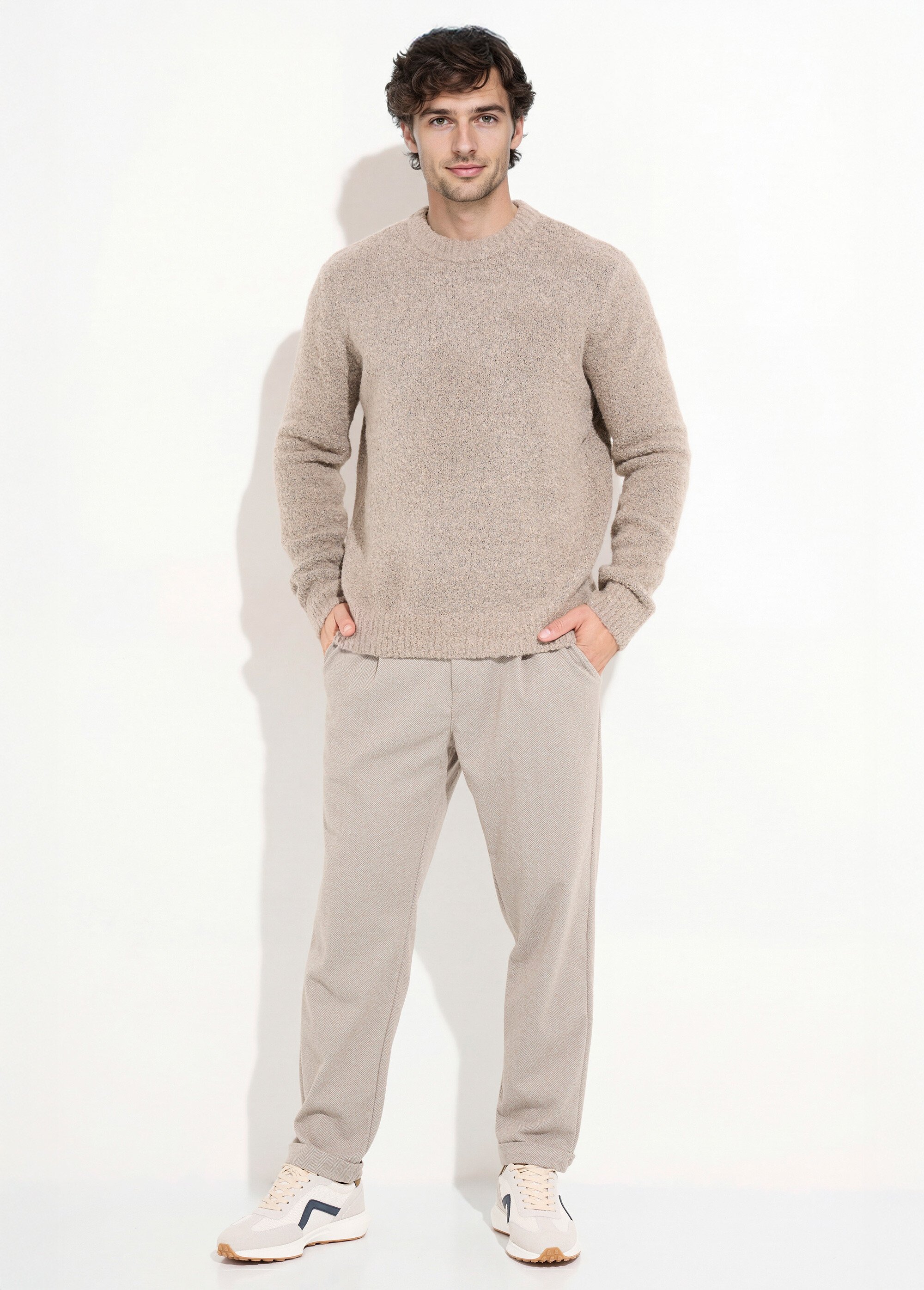 Pull col rond chaud avec de la laine Homme Marron FRIDZ688680 SF1