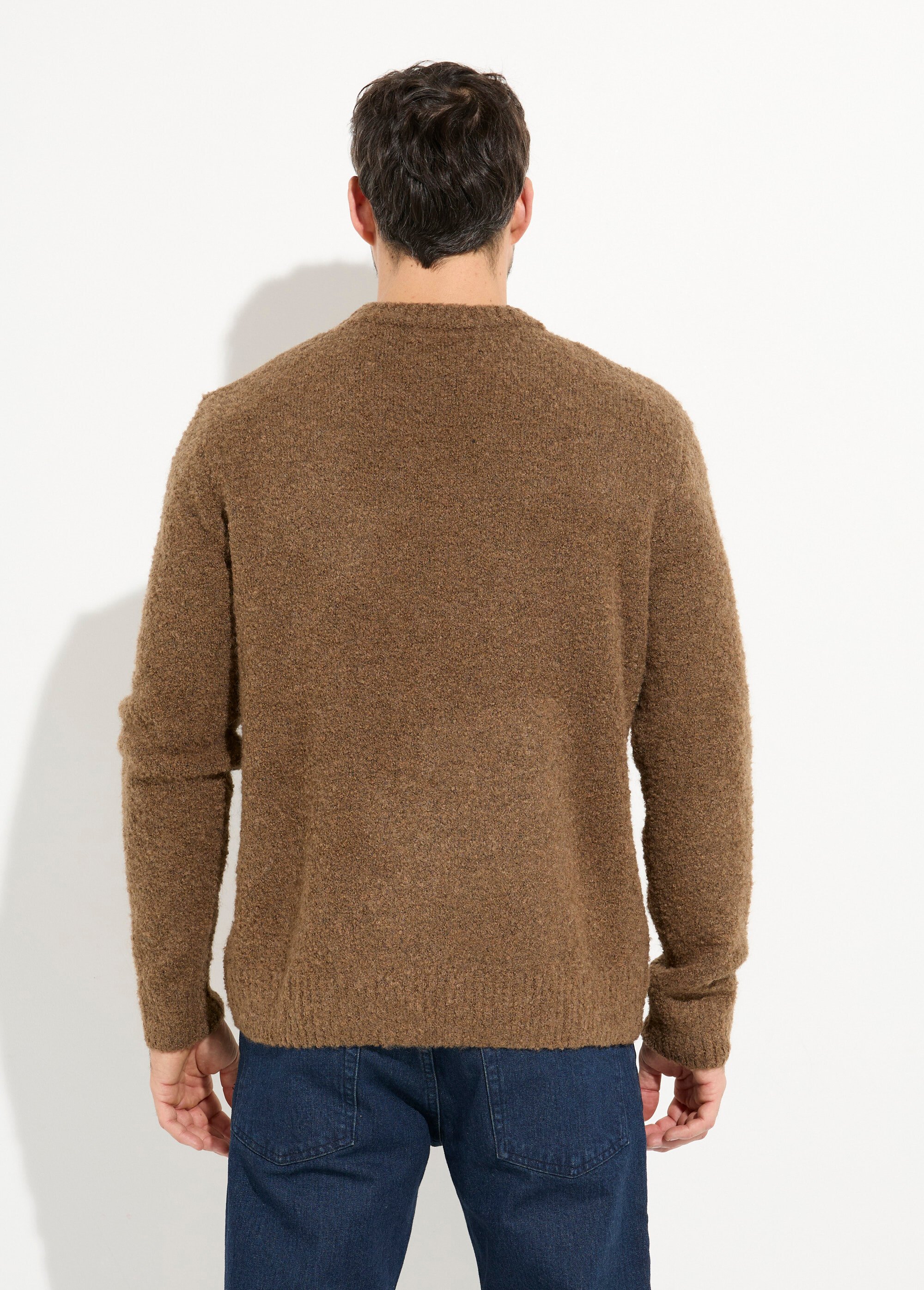 Pull col rond chaud avec de la laine Homme Marron FRIDZ688680 DO1