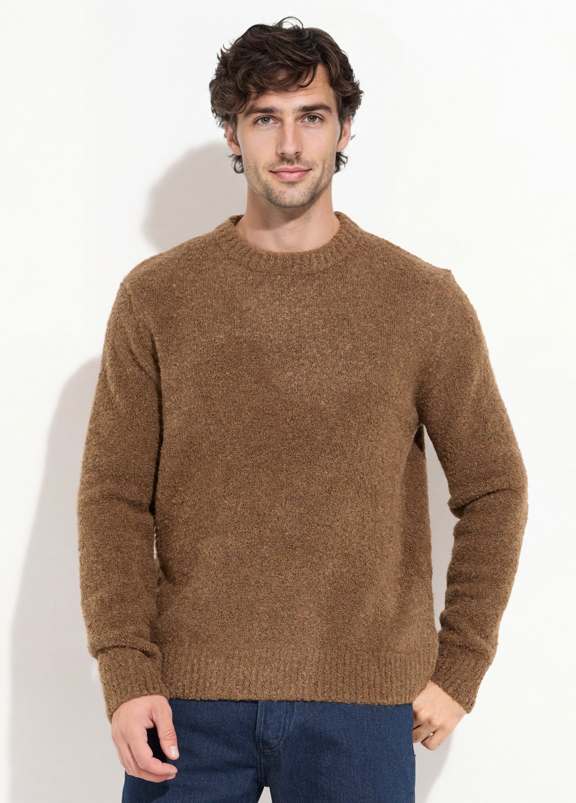 Pull col rond chaud avec de la laine Homme Marron FRIDZ688680 FA1
