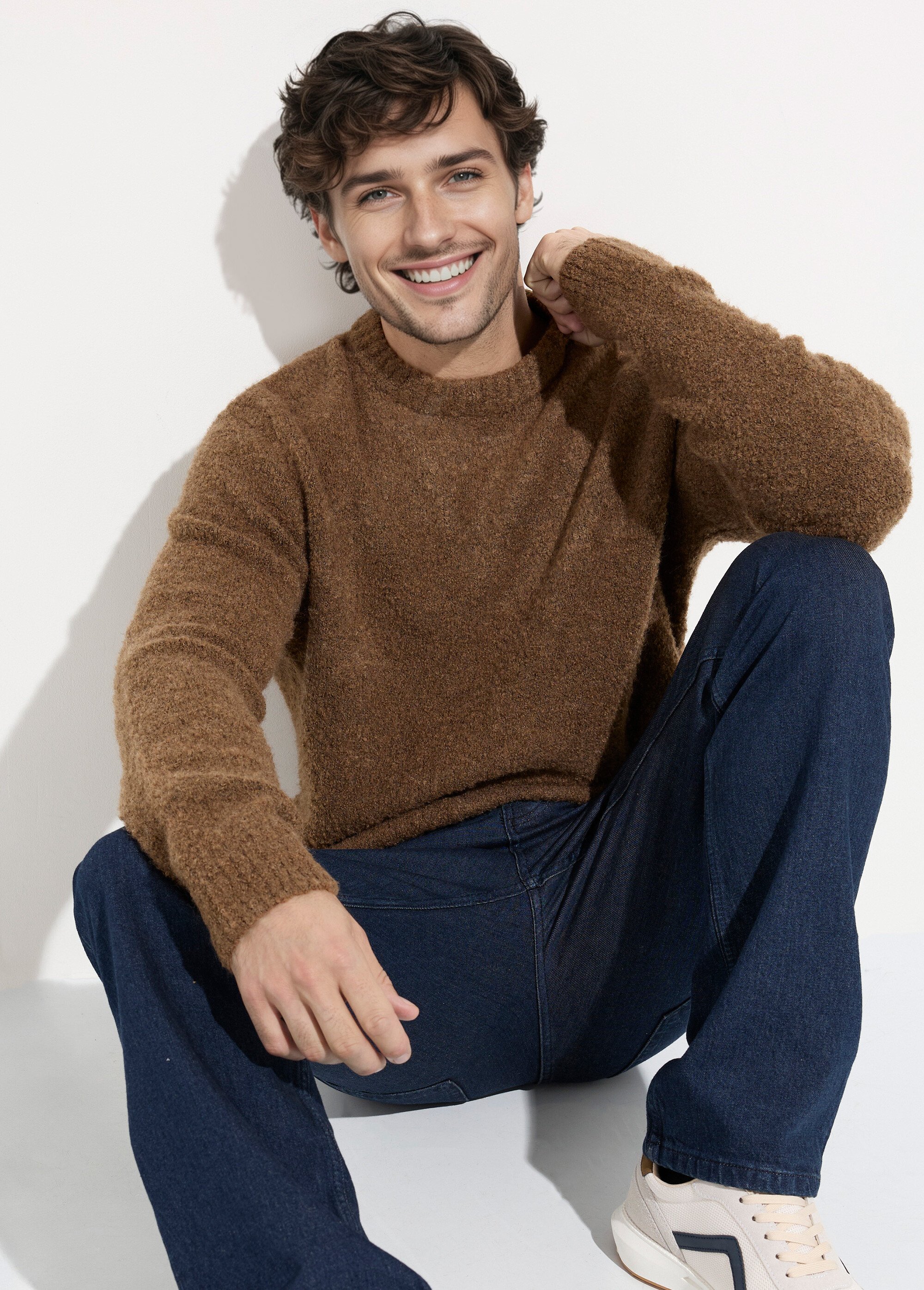 Pull col rond chaud avec de la laine Homme Marron FRIDZ688680 MV1