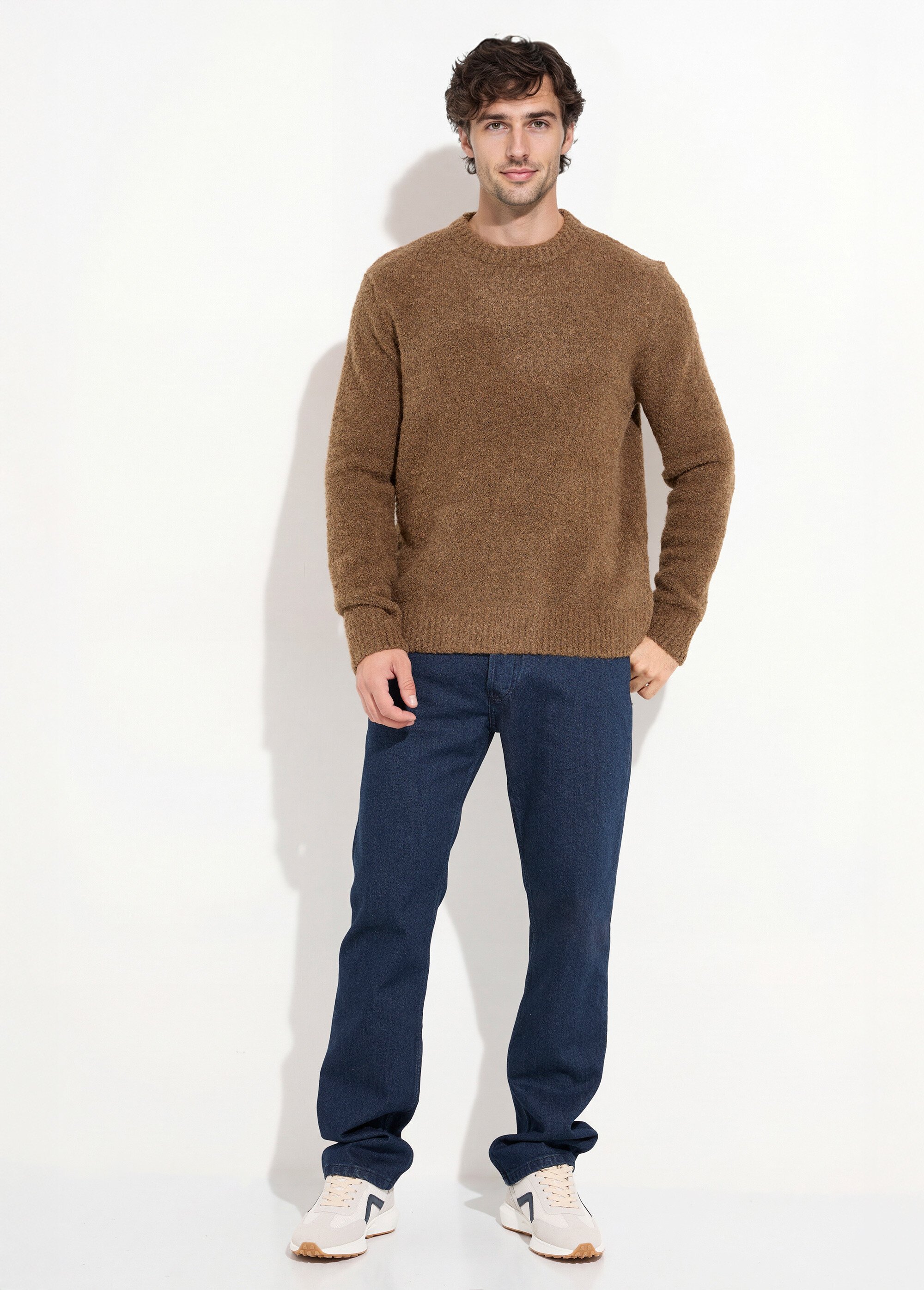 Pull col rond chaud avec de la laine Homme Marron FRIDZ688680 SF1