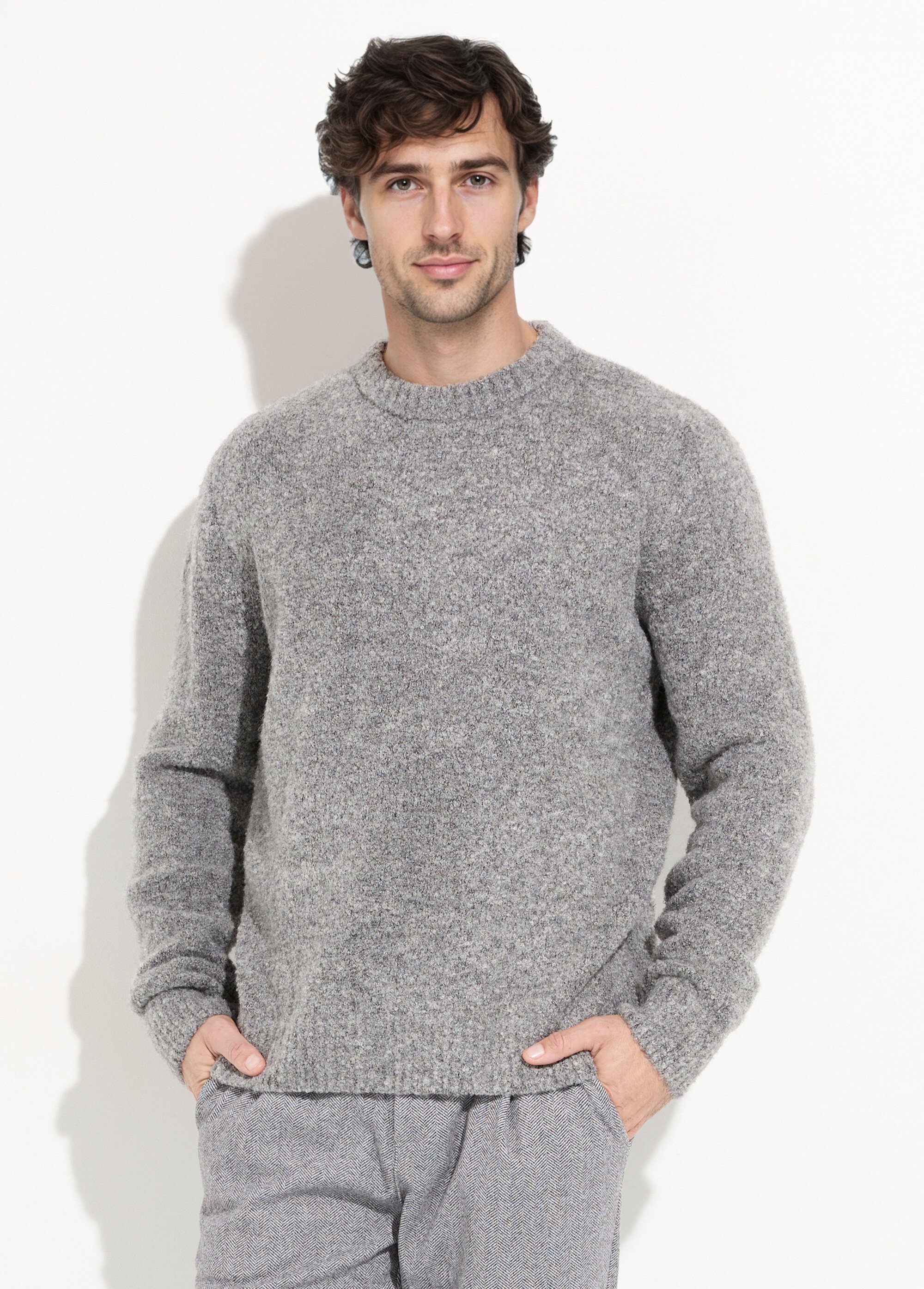 Pull col rond chaud avec de la laine Homme Gris FRIDZ688680 FA1