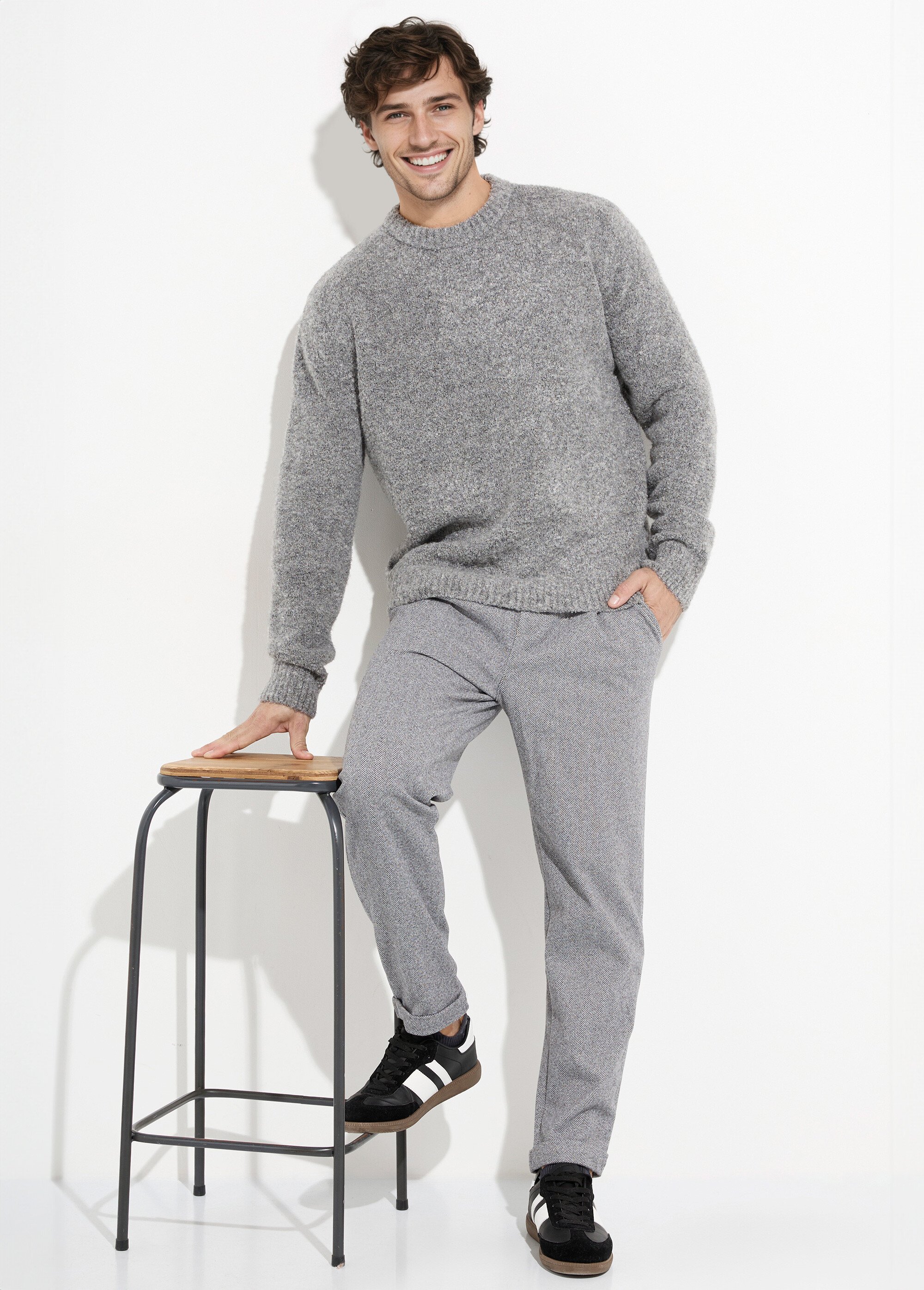 Pull col rond chaud avec de la laine Homme Gris FRIDZ688680 SI1