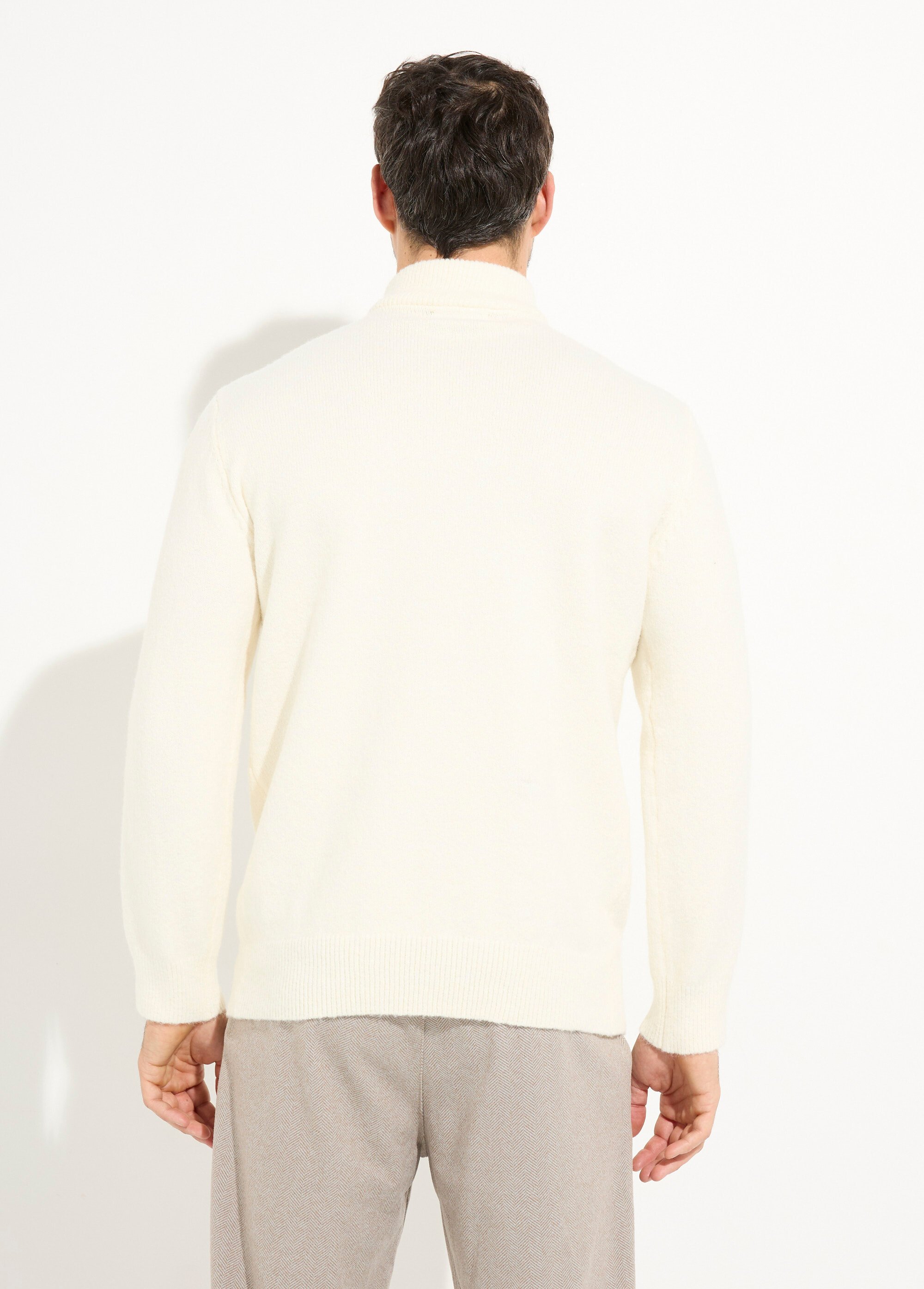 Pull col zippé camionneur chaud avec laine Homme Beige FRICF6509 DO1