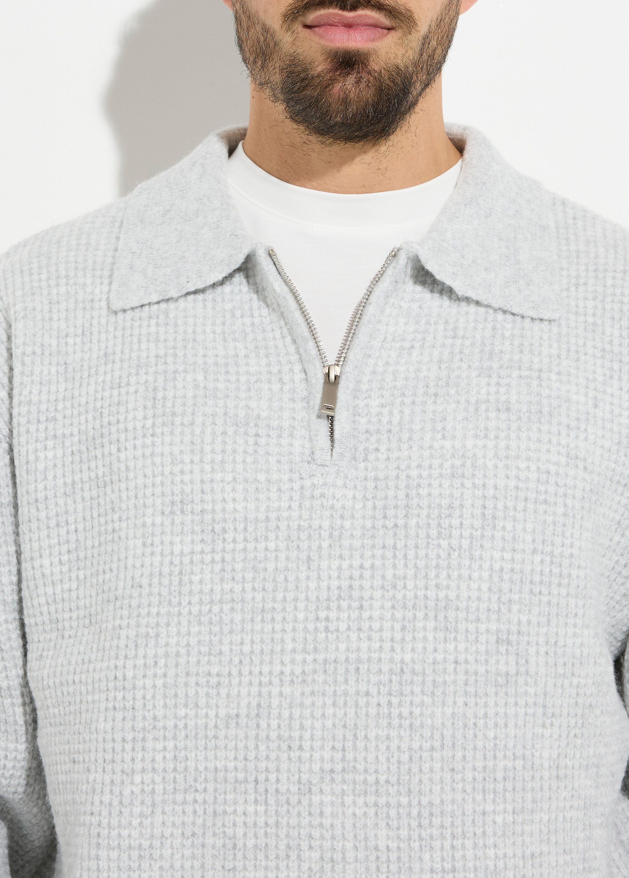 Pull col zippé chaud avec laine Homme Gris FRICFD2004 DE1