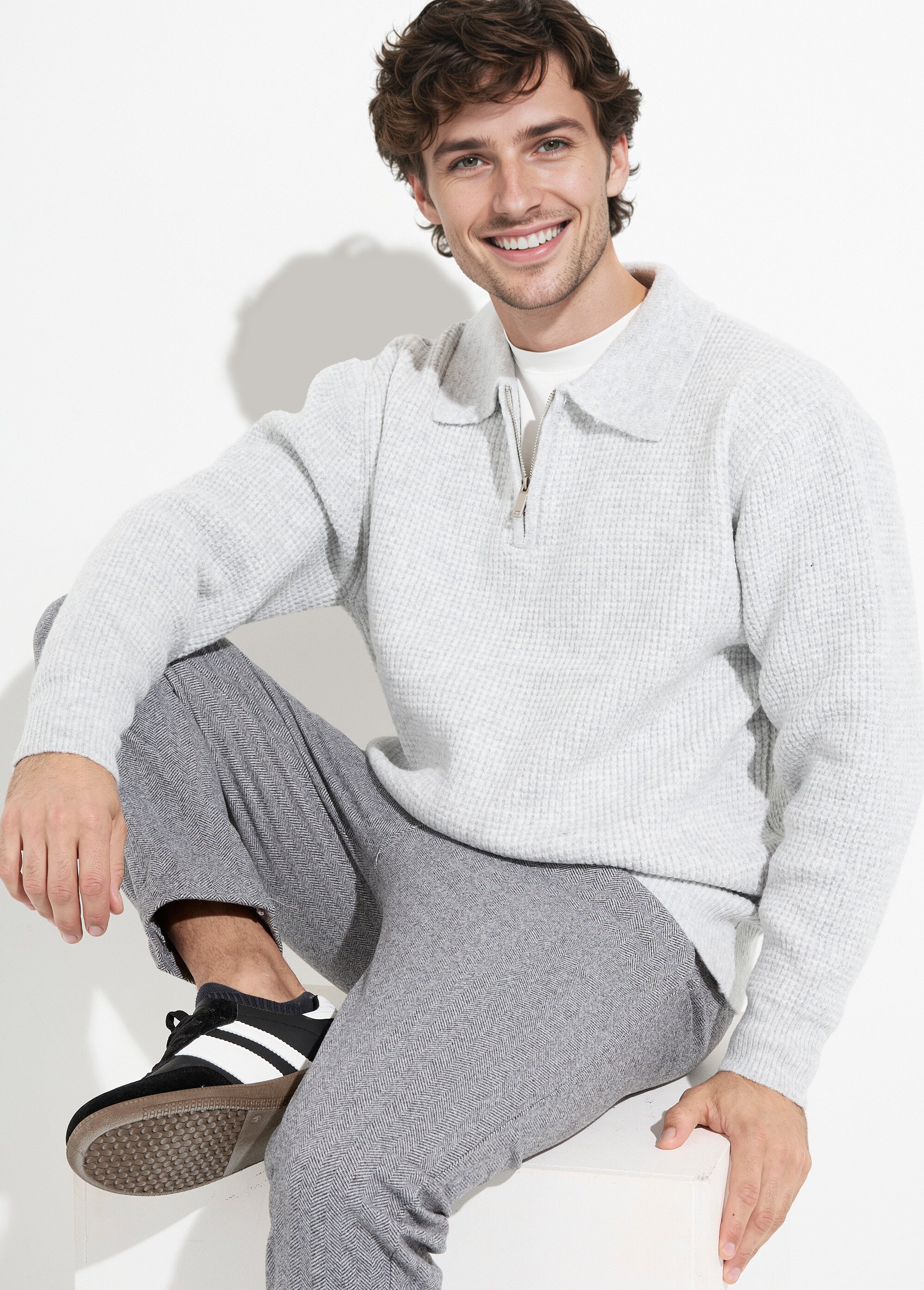 Pull col zippé chaud avec laine Homme Gris FRICFD2004 MV1