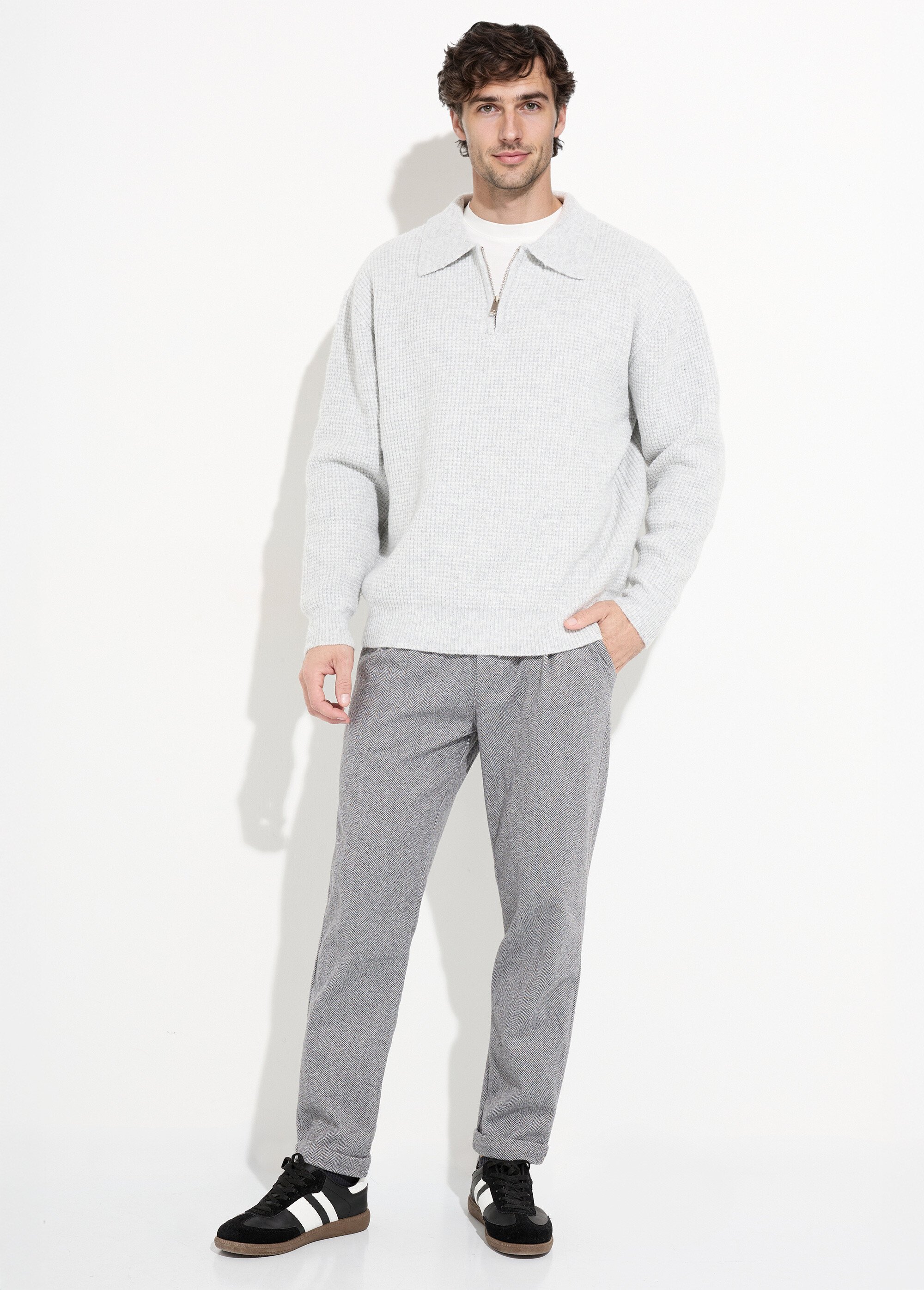 Pull col zippé chaud avec laine Homme Gris FRICFD2004 SF1