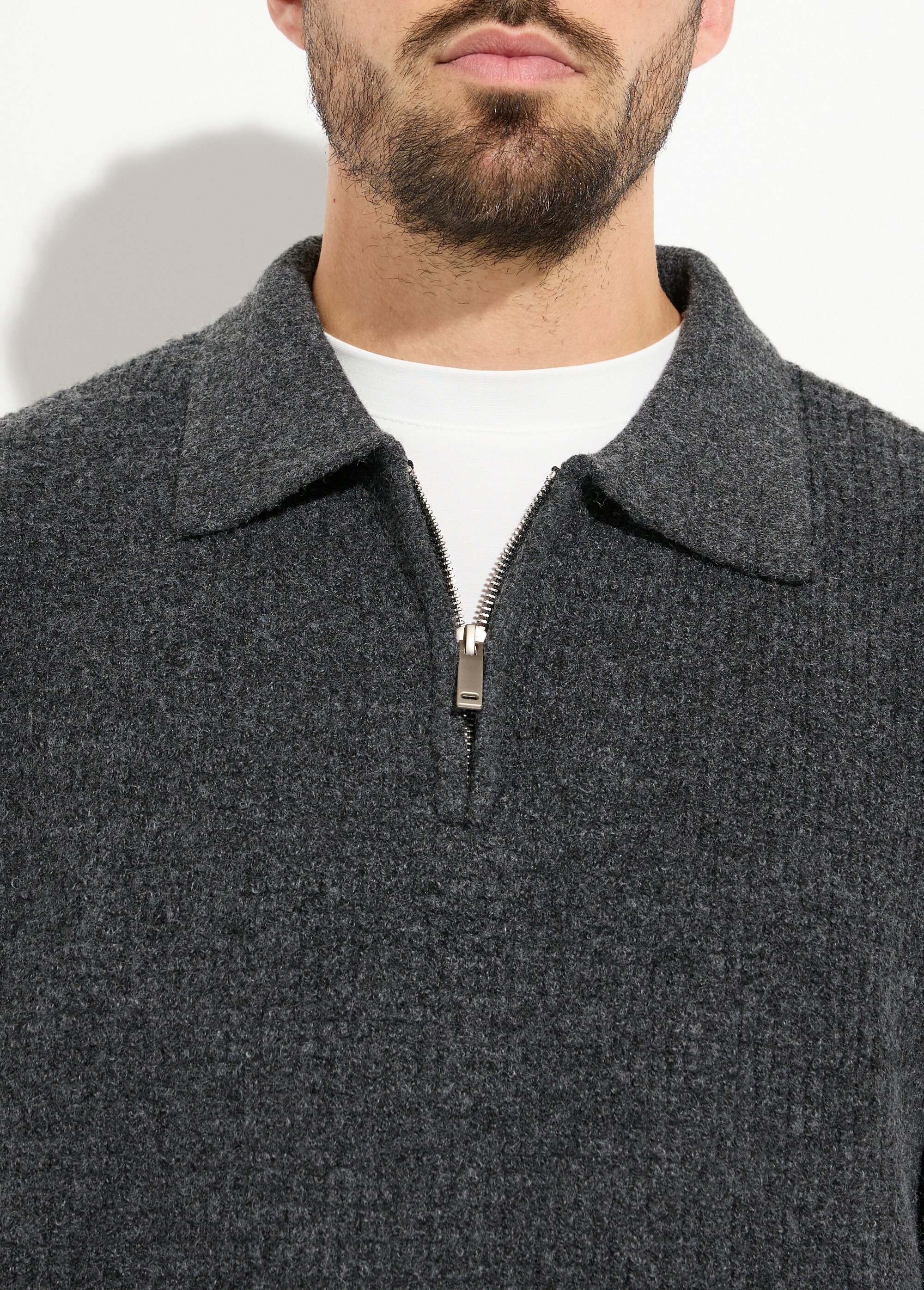 Pull col zippé chaud avec laine Homme Gris FRICFD2004 DE1