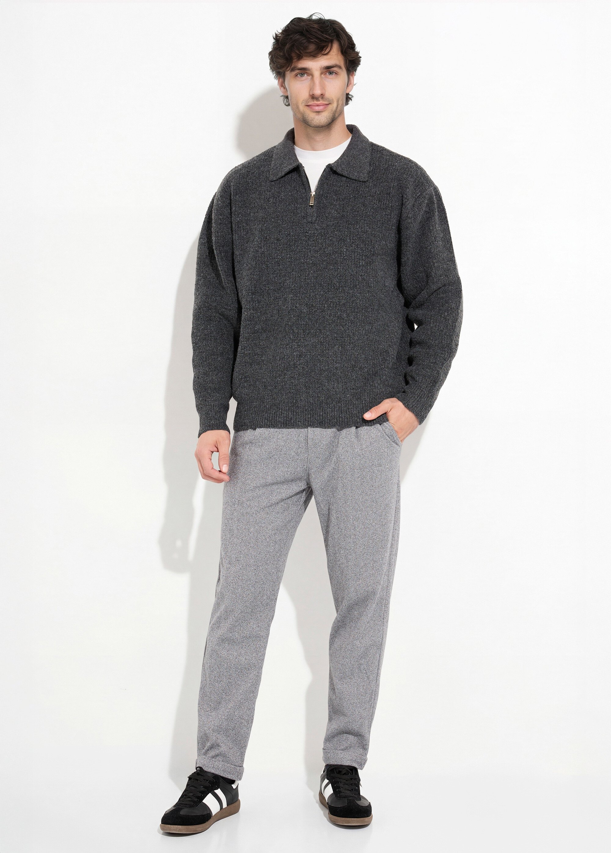 Pull col zippé chaud avec laine Homme Gris FRICFD2004 SF1