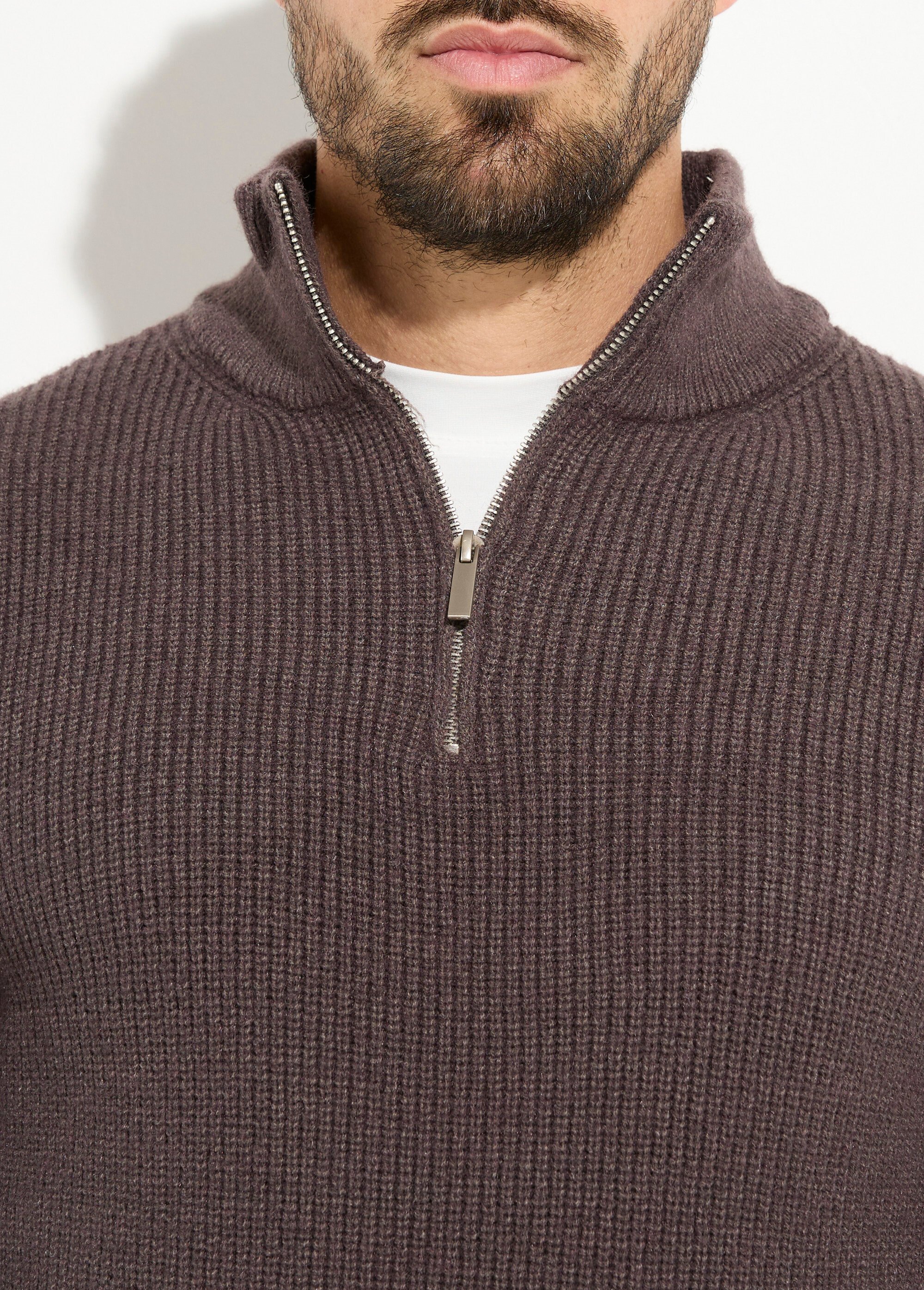 Pull épais avec col zippé camionneur Homme Marron FRICFZ0236A DE1