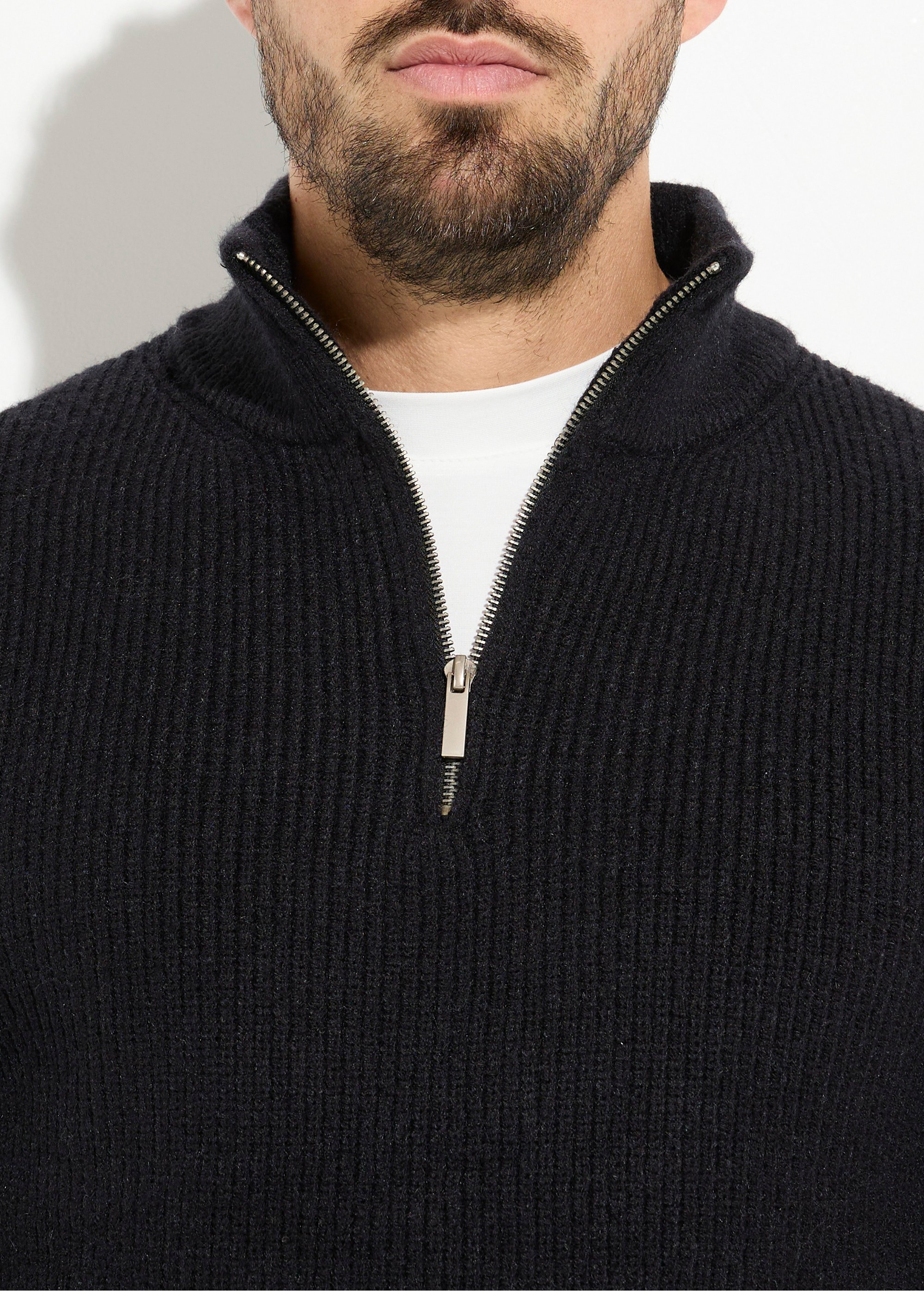 Pull épais avec col zippé camionneur Homme Noir FRICFZ0236A DE1