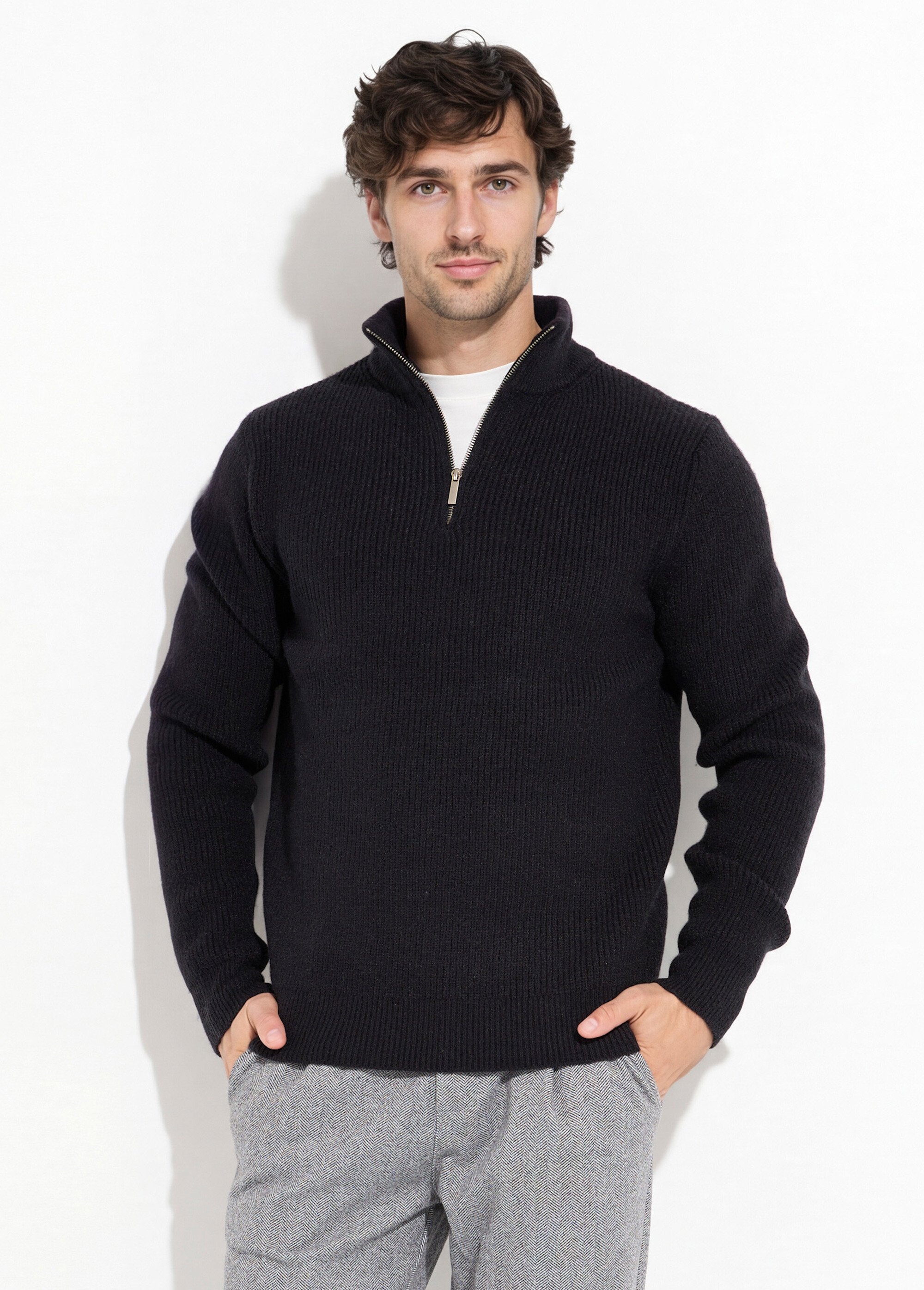 Pull épais avec col zippé camionneur Homme Noir FRICFZ0236A FA1