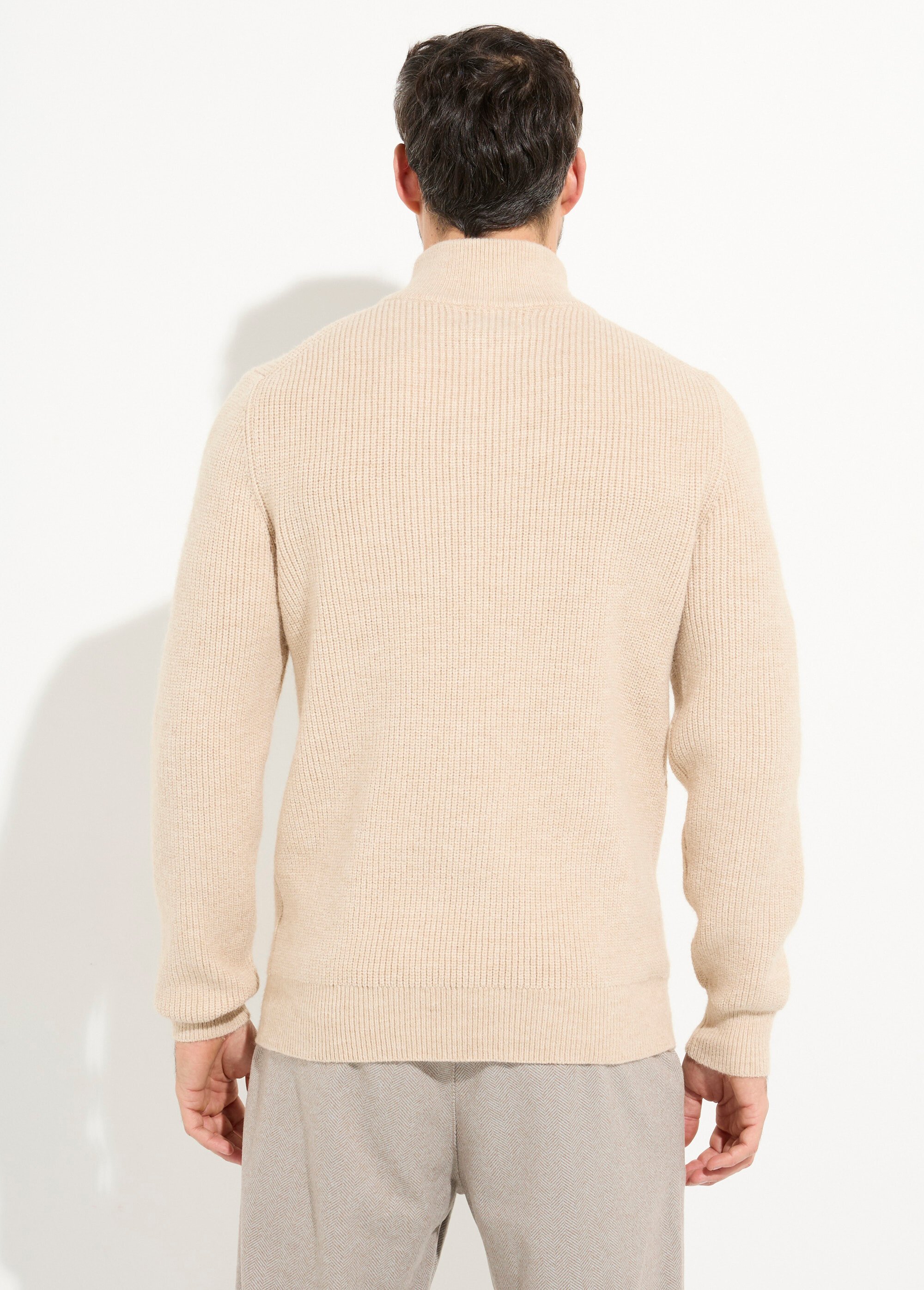 Pull épais avec col zippé camionneur Homme Beige FRICFZ0236A DO1