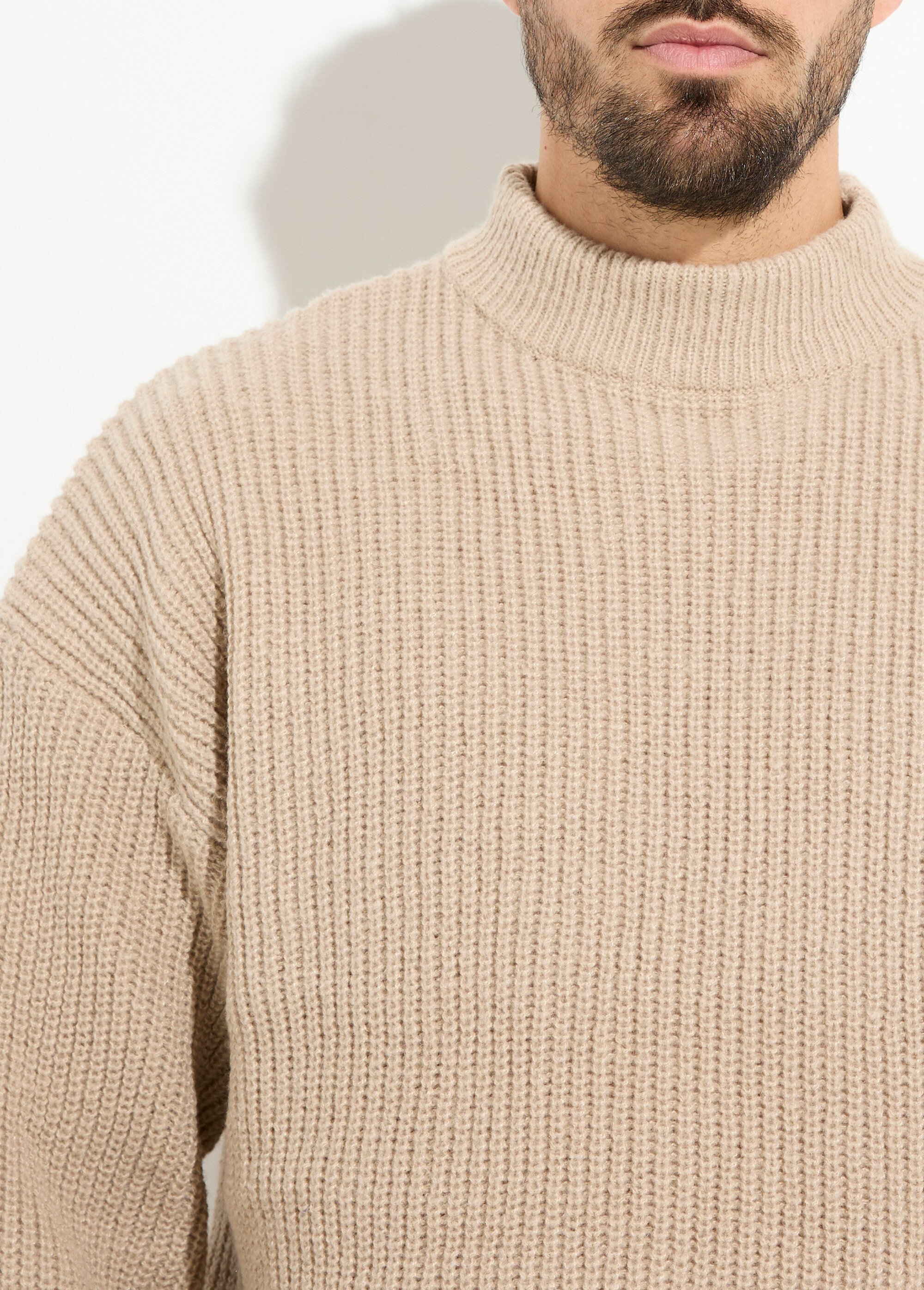 Pull épais chaud torsadé col montant Homme Marron FRICF-A5137 DE1