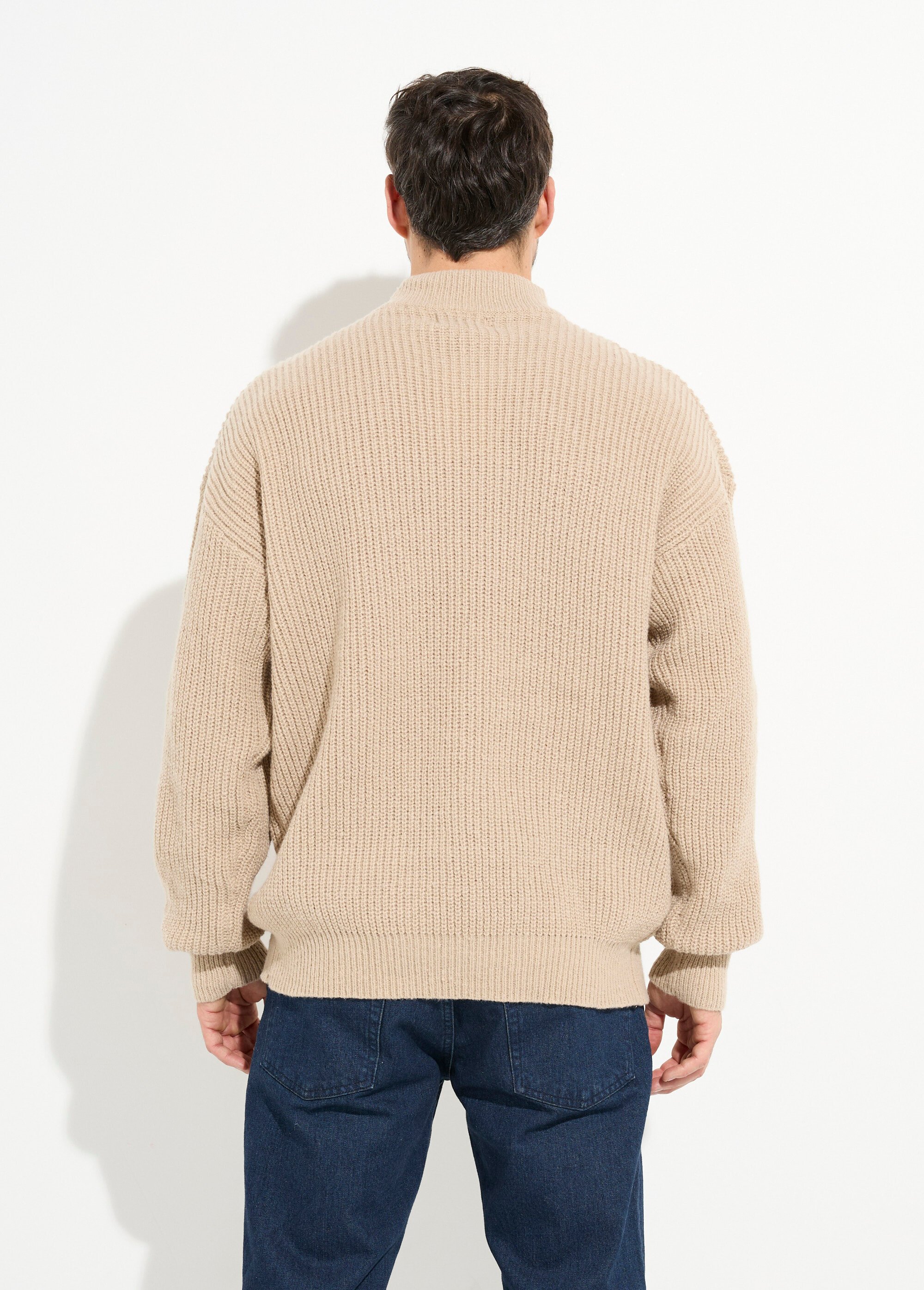 Pull épais chaud torsadé col montant Homme Marron FRICF-A5137 DO1