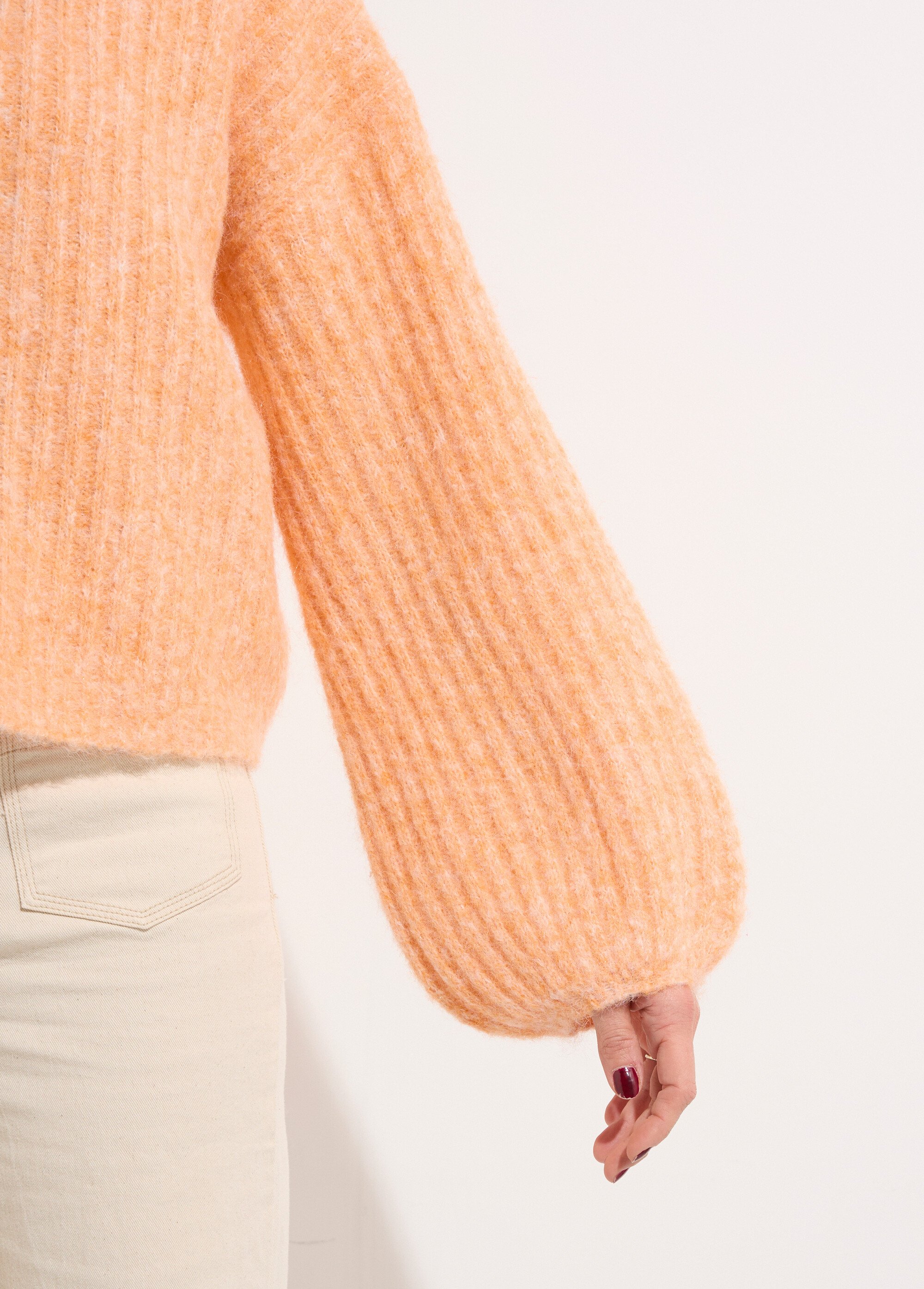 Pull maille loose, manches bouffantes Femme Orange JS-JP-8398 DE1