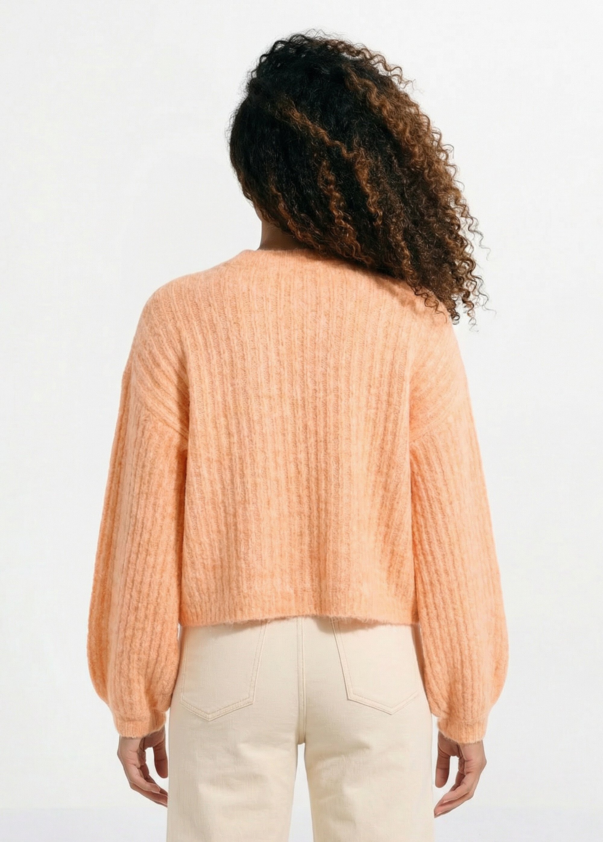 Pull maille loose, manches bouffantes Femme Orange JS-JP-8398 DO1