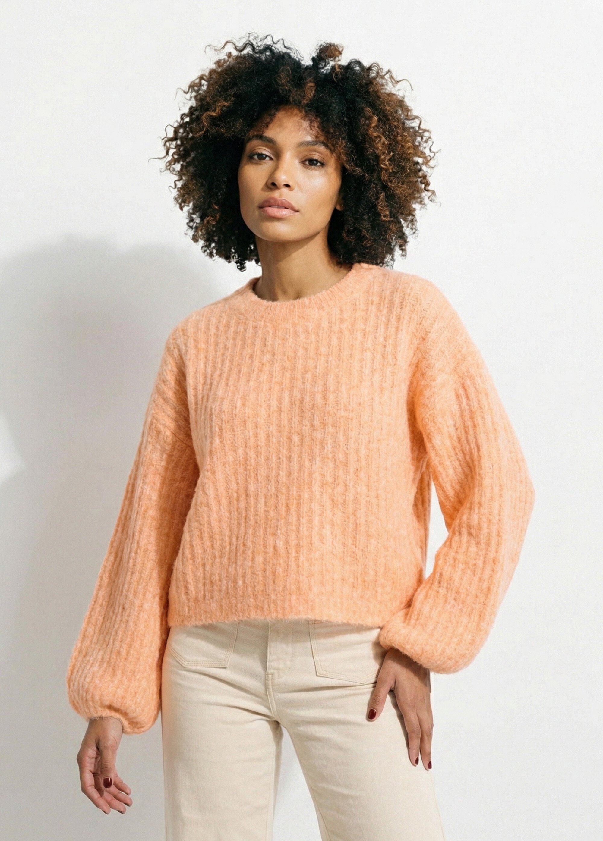 Pull maille loose, manches bouffantes Femme Orange JS-JP-8398 FA1