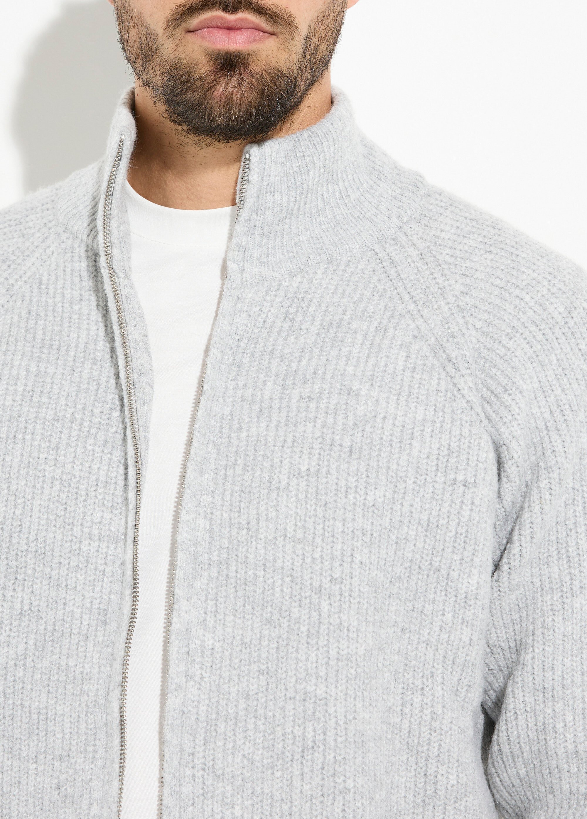 Pull zippé chaud avec laine, col montant Homme Gris FRICF6511 DE1