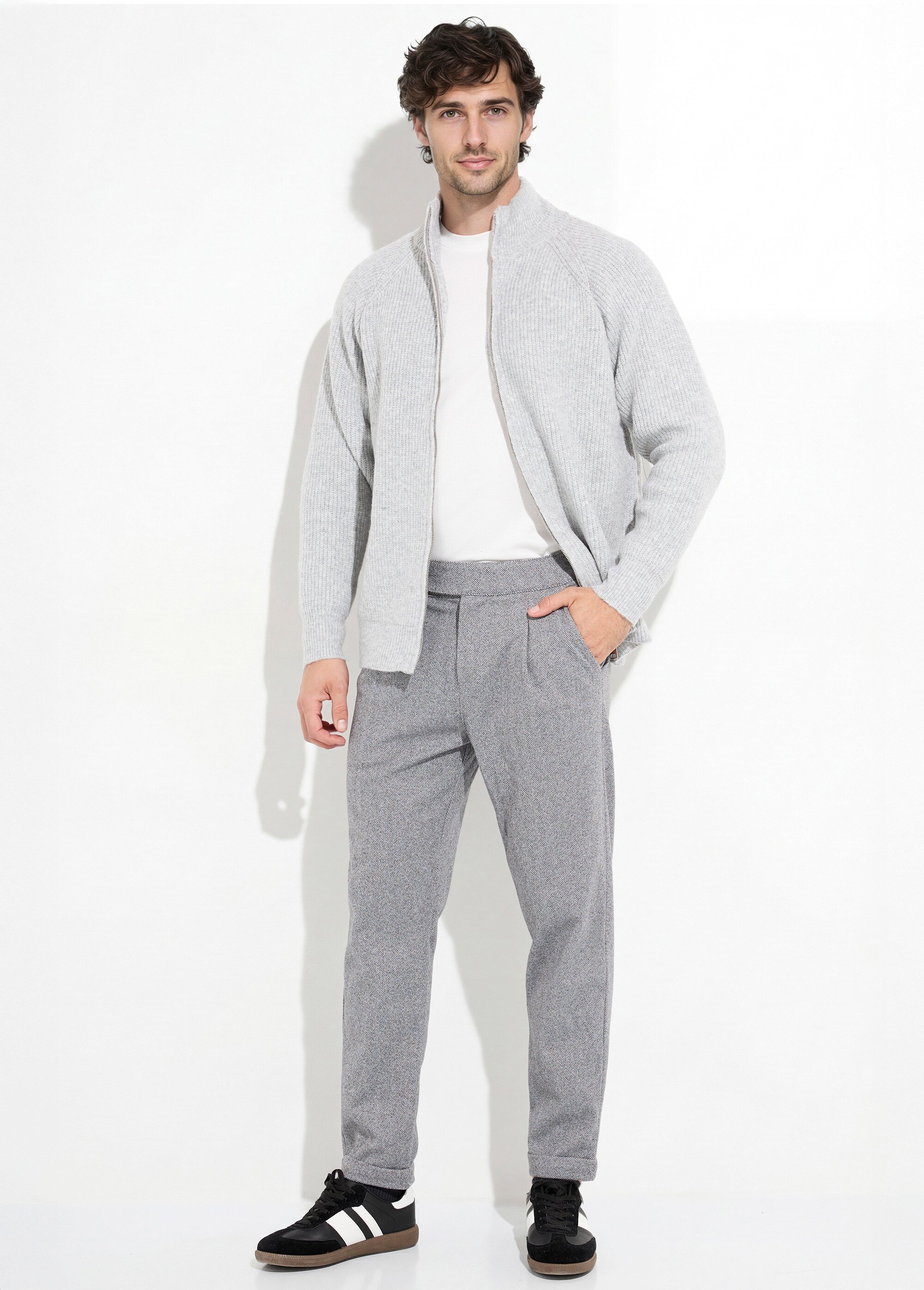 Pull zippé chaud avec laine, col montant Homme Gris FRICF6511 SF1