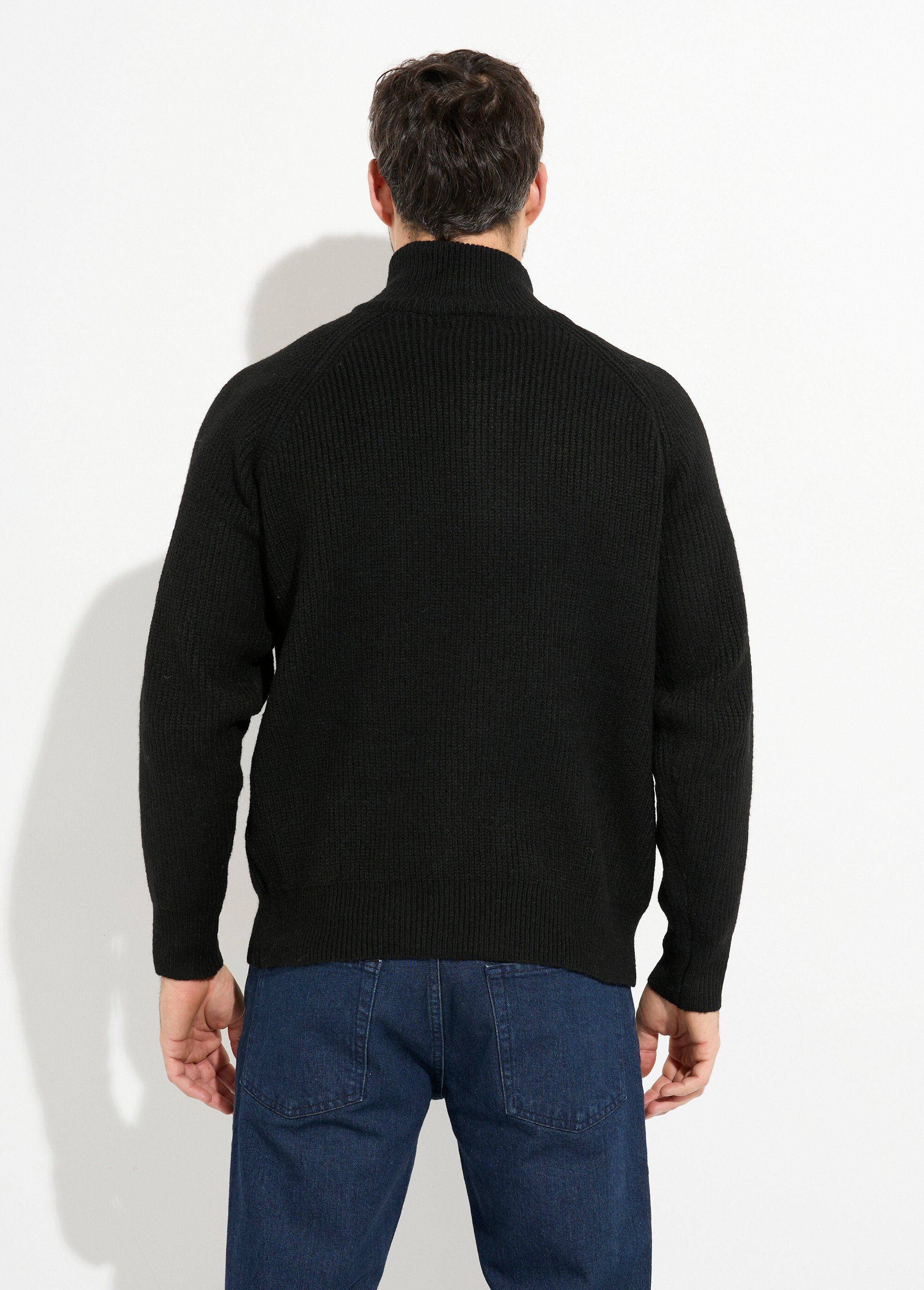 Pull zippé chaud avec laine, col montant Homme Noir FRICF6511 DO1