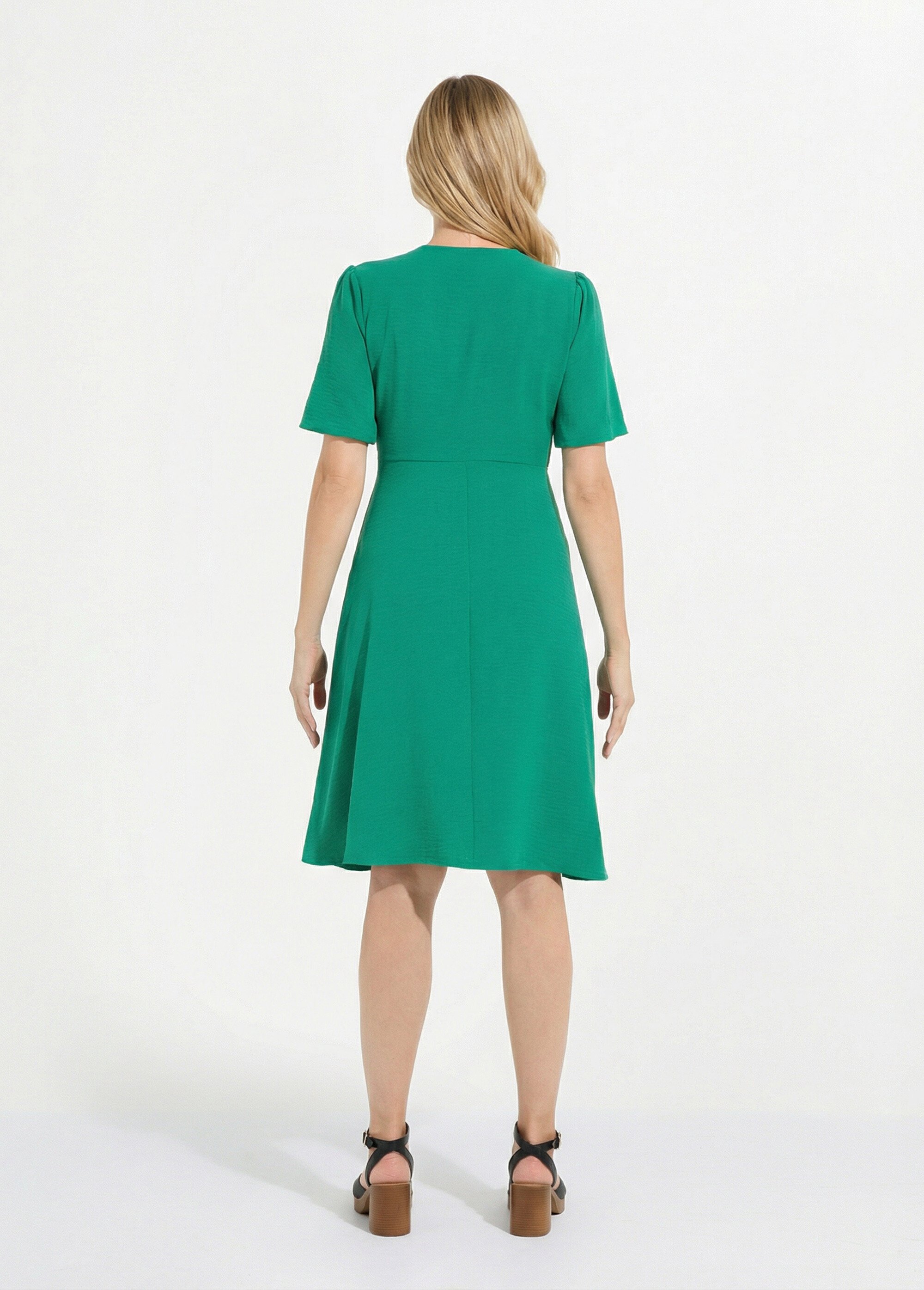 Robe unie courte col V effet drapé Femme Vert ERMINE DO1