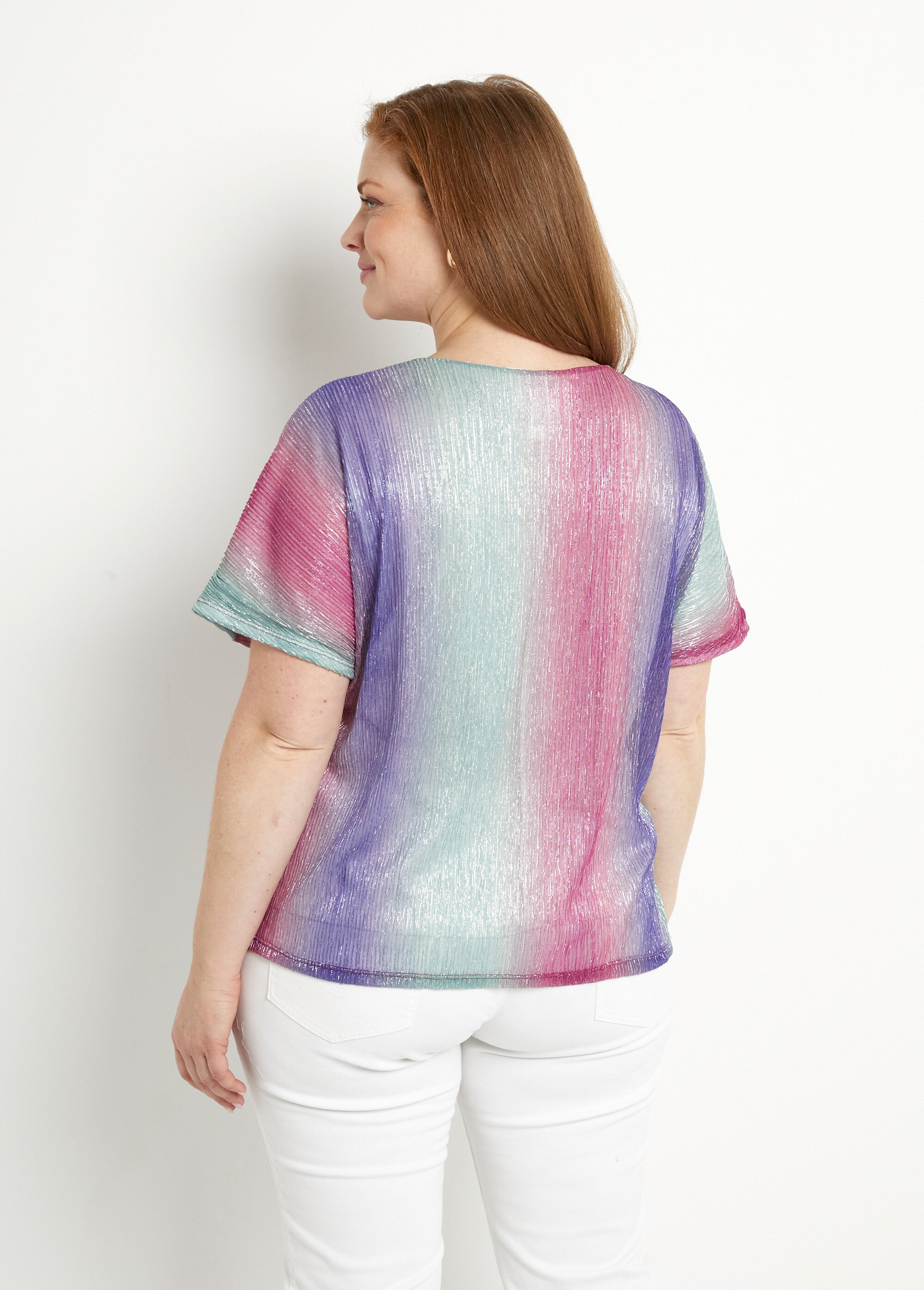T-shirt court brillant col V effet plissé