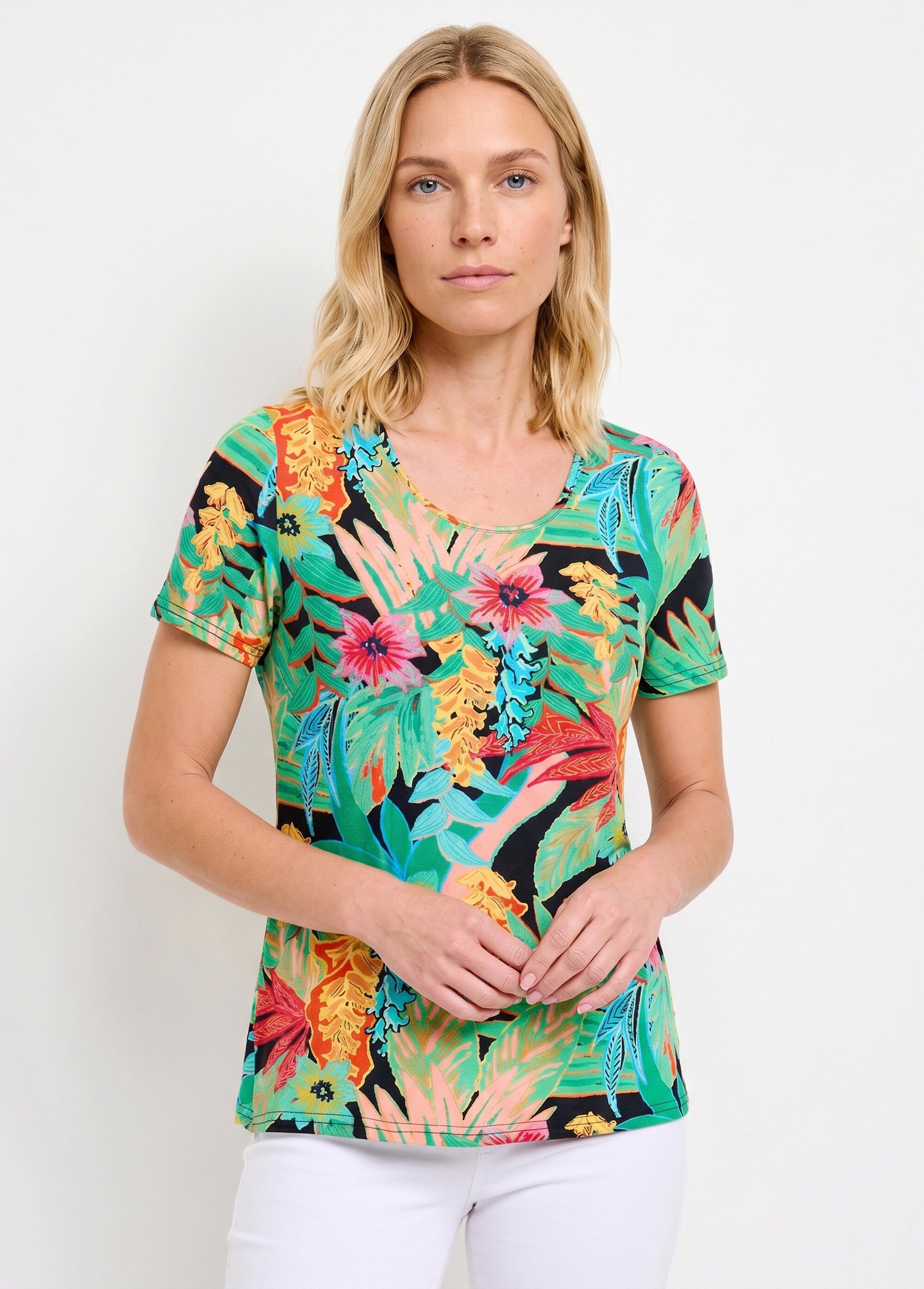 T-shirt imprimé exotique manches courtes Femme Noir COSTA FA1