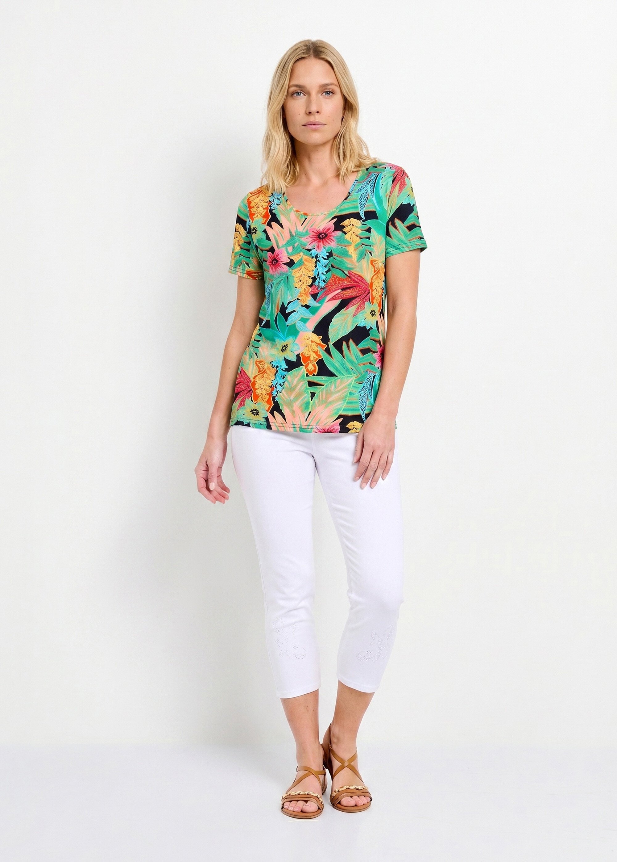 T-shirt imprimé exotique manches courtes Femme Noir COSTA SI1