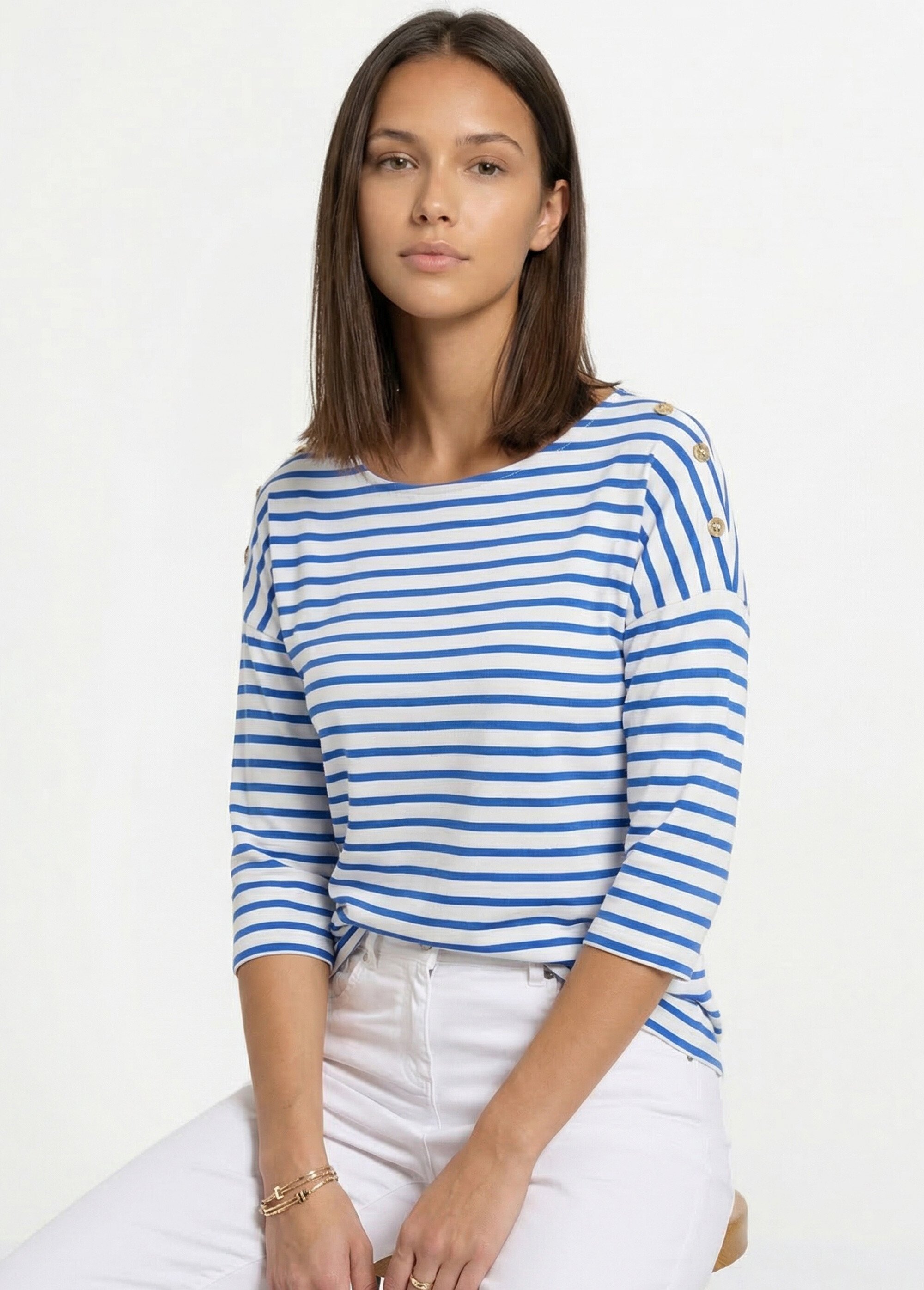 T-shirt marinière rayé court manches longues Femme Blanc CELIAN MV1