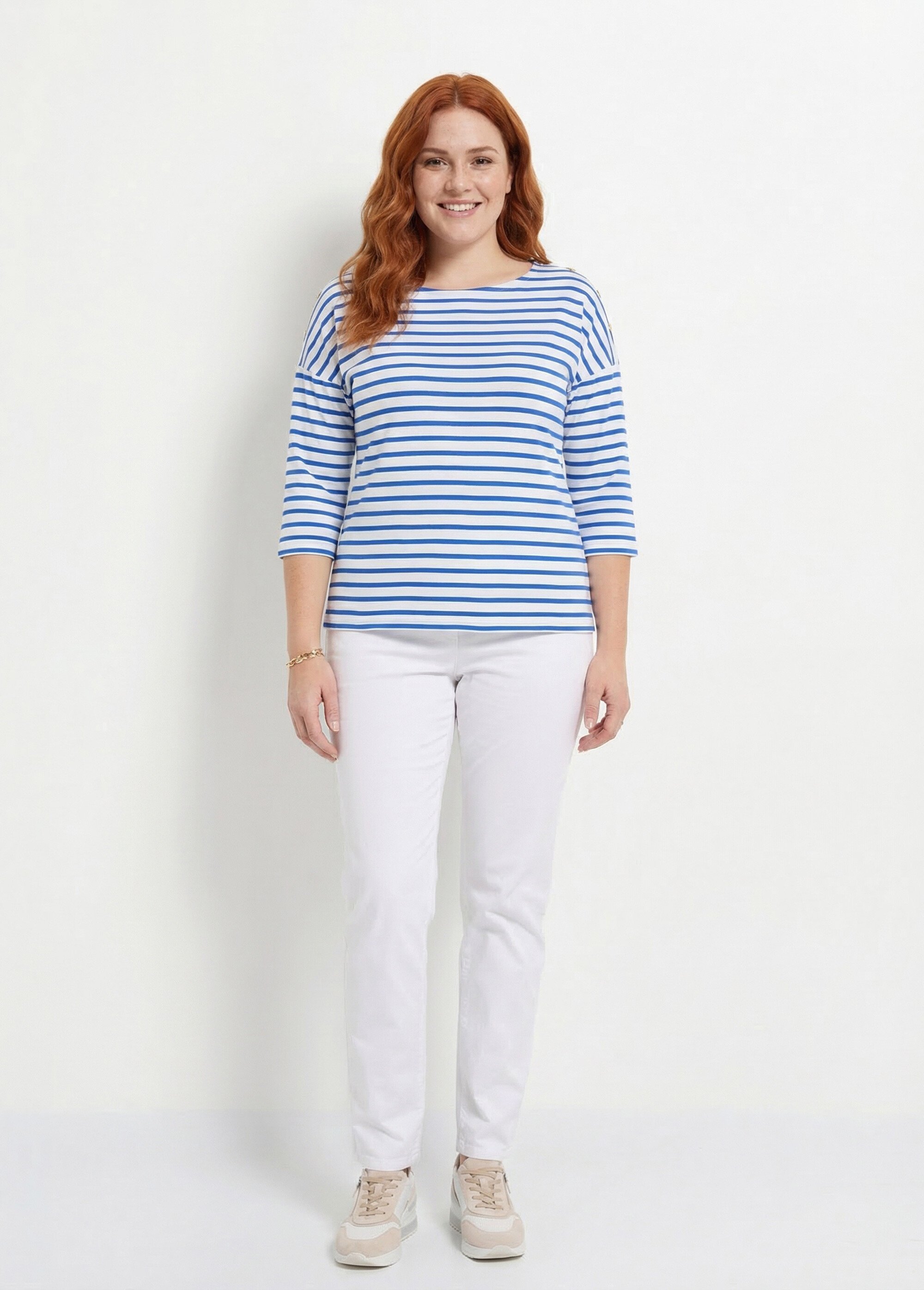 T-shirt marinière rayé court manches longues Femme Grande Taille Blanc CELIAN SF1