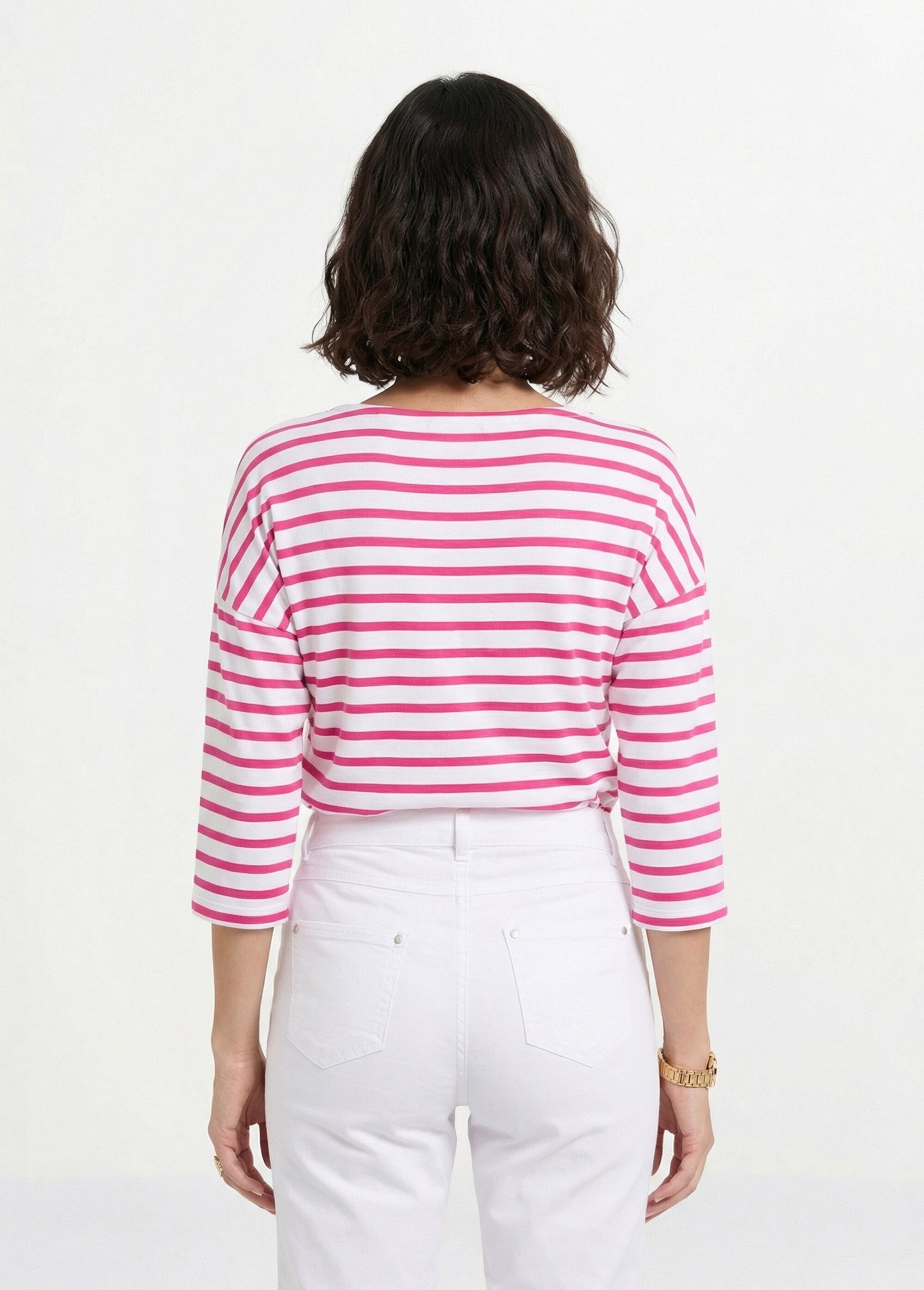 T-shirt marinière rayé court manches longues Femme Blanc CELIAN DO1