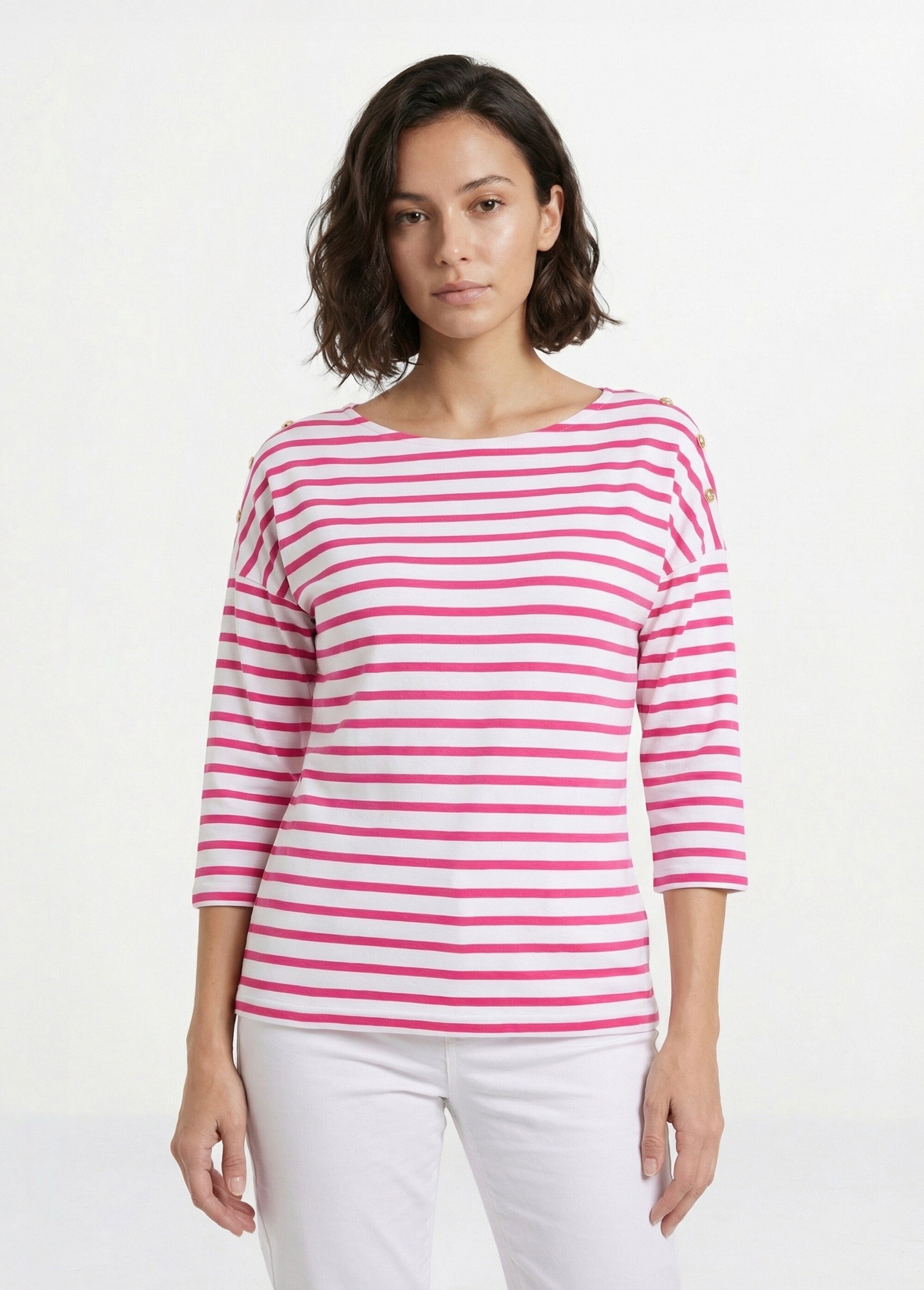 T-shirt marinière rayé court manches longues Femme Blanc CELIAN FA1