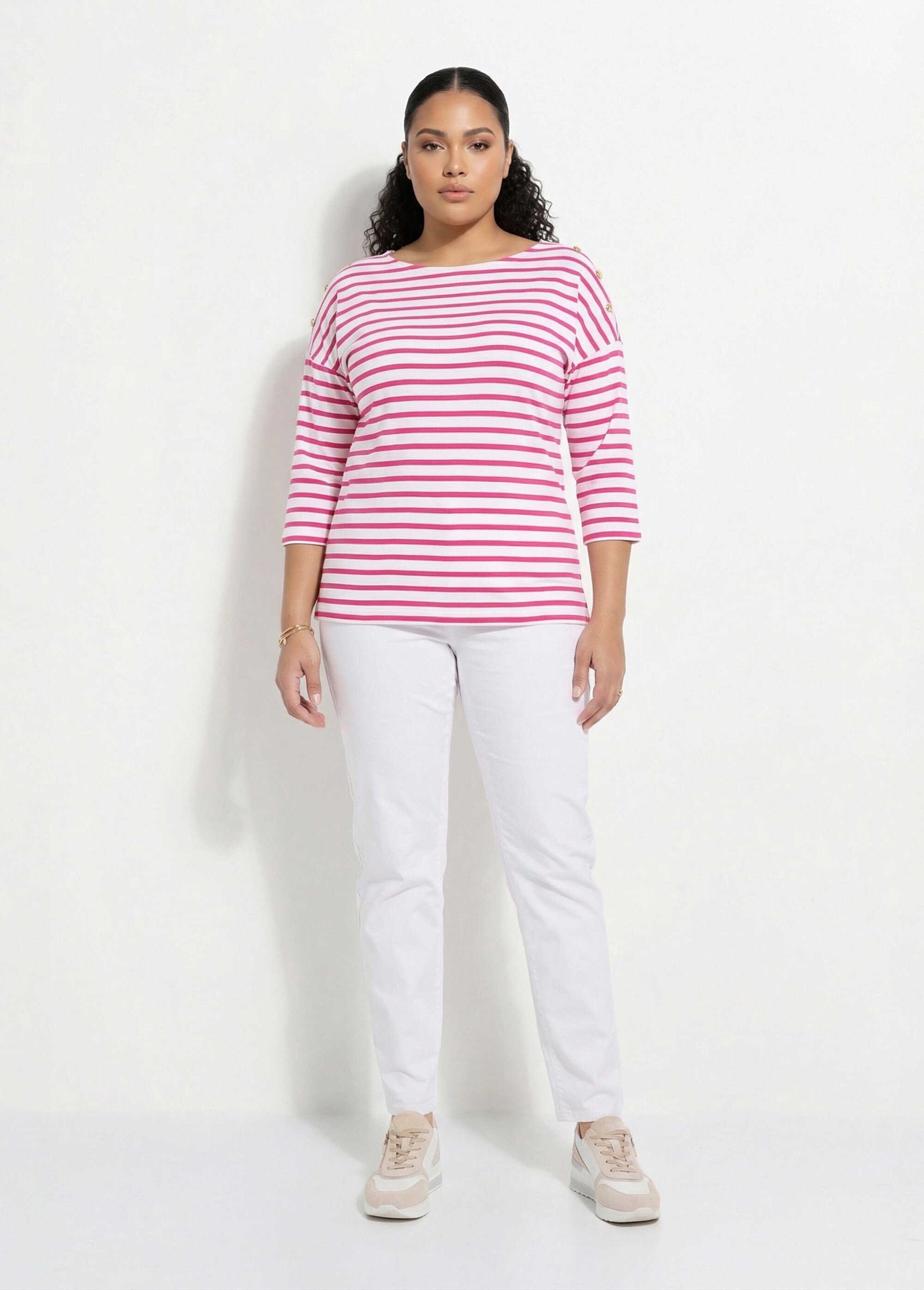 T-shirt marinière rayé court manches longues Femme Grande Taille Blanc CELIAN SF1