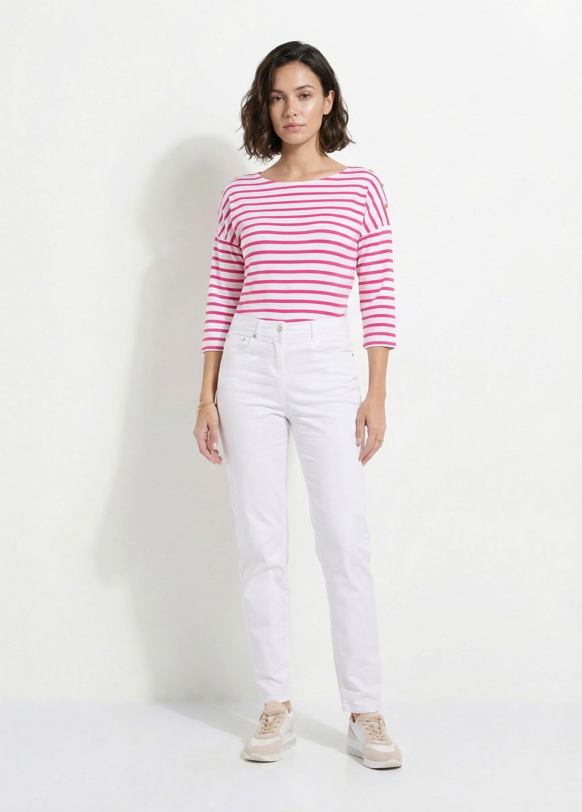 T-shirt marinière rayé court manches longues Femme Blanc CELIAN SF1