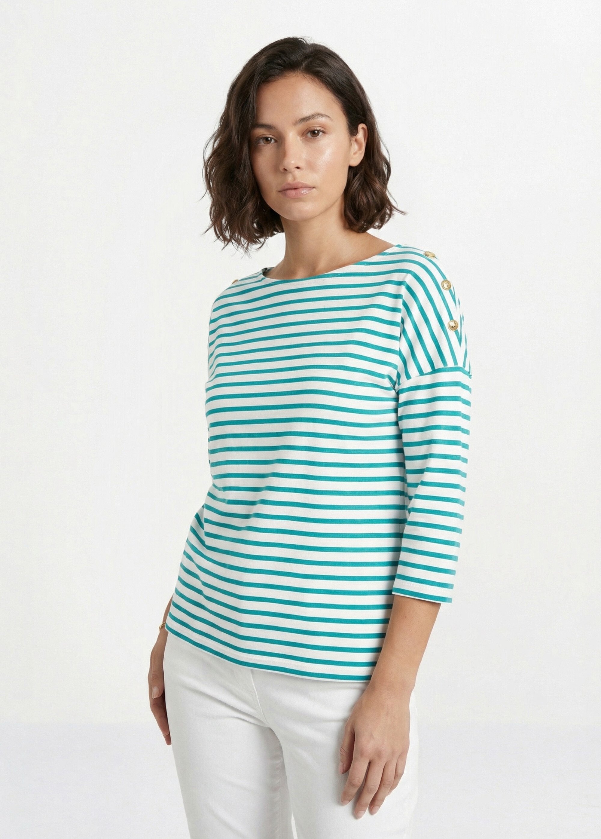 T-shirt marinière rayé court manches longues Femme Vert CELIAN FA1