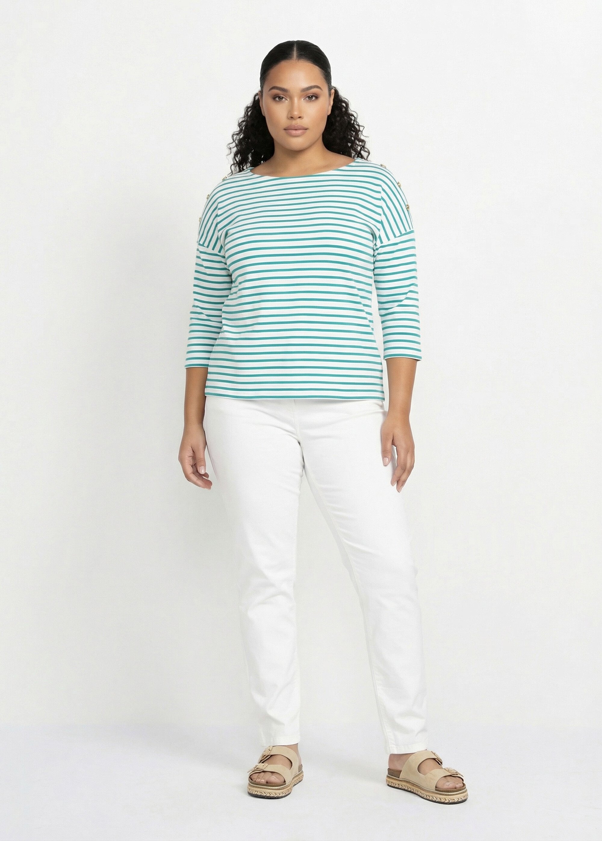 T-shirt marinière rayé court manches longues Femme Grande Taille Vert CELIAN SF1
