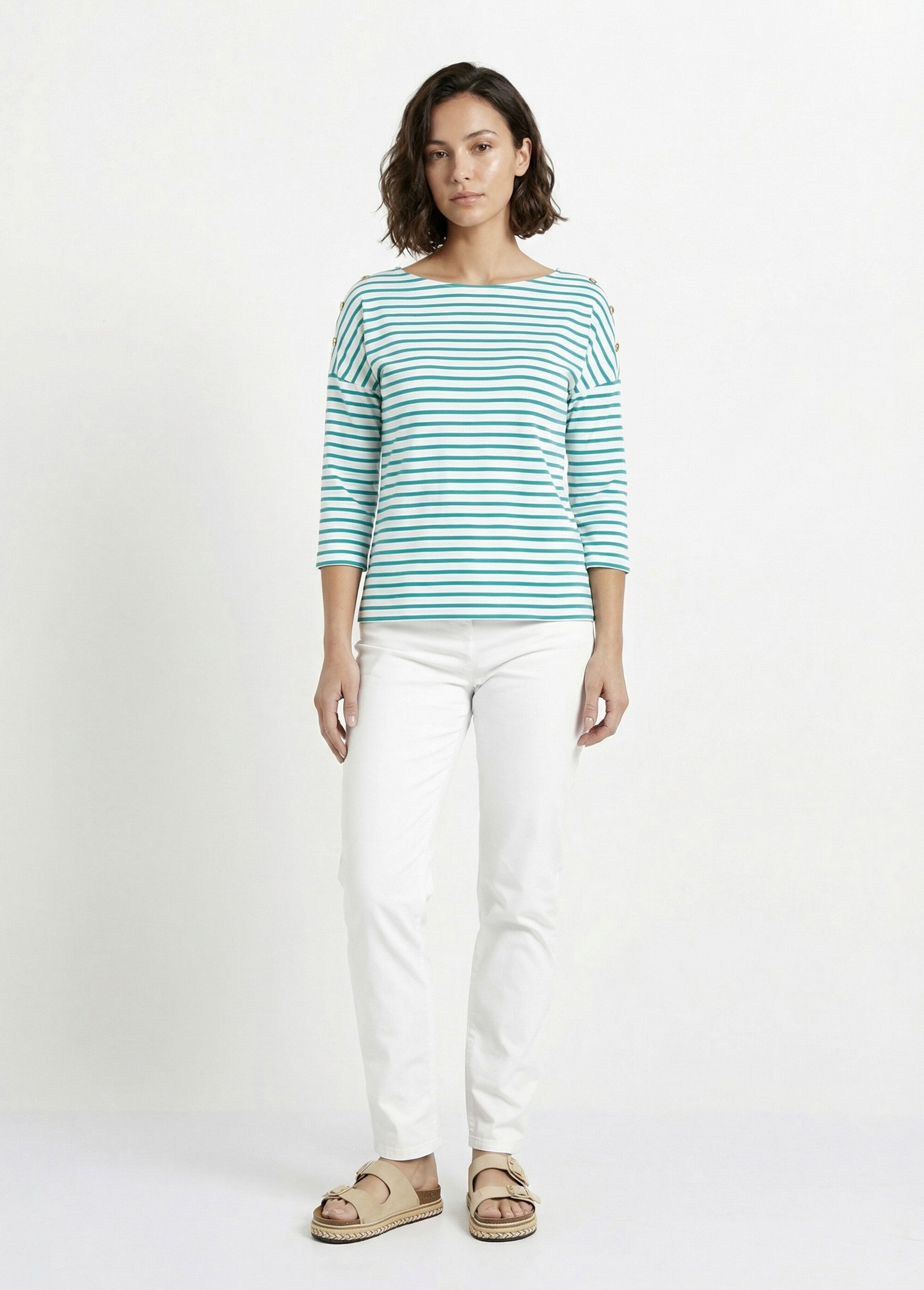 T-shirt marinière rayé court manches longues Femme Vert CELIAN SF1