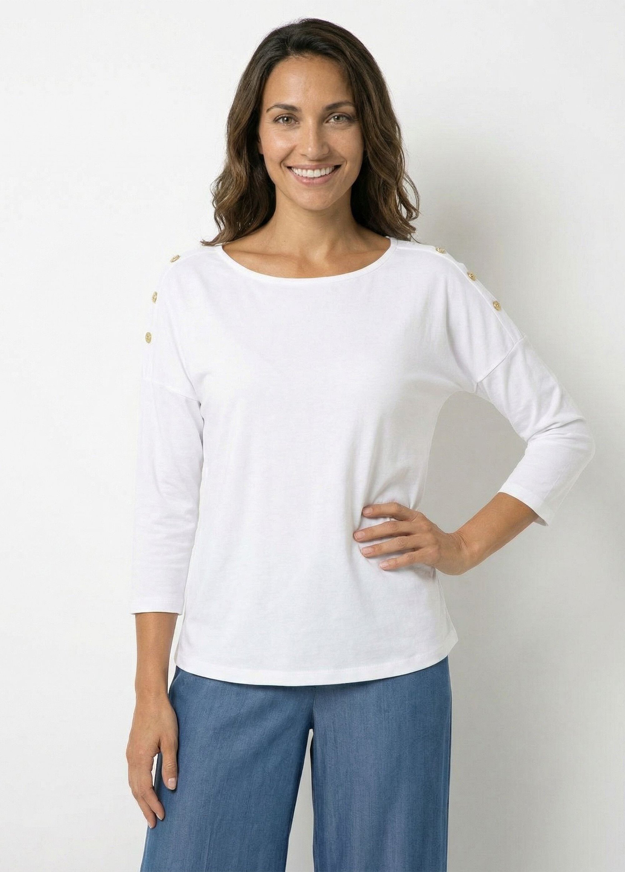 T-shirt marinière rayé court manches longues Femme Blanc CELIAN FA1