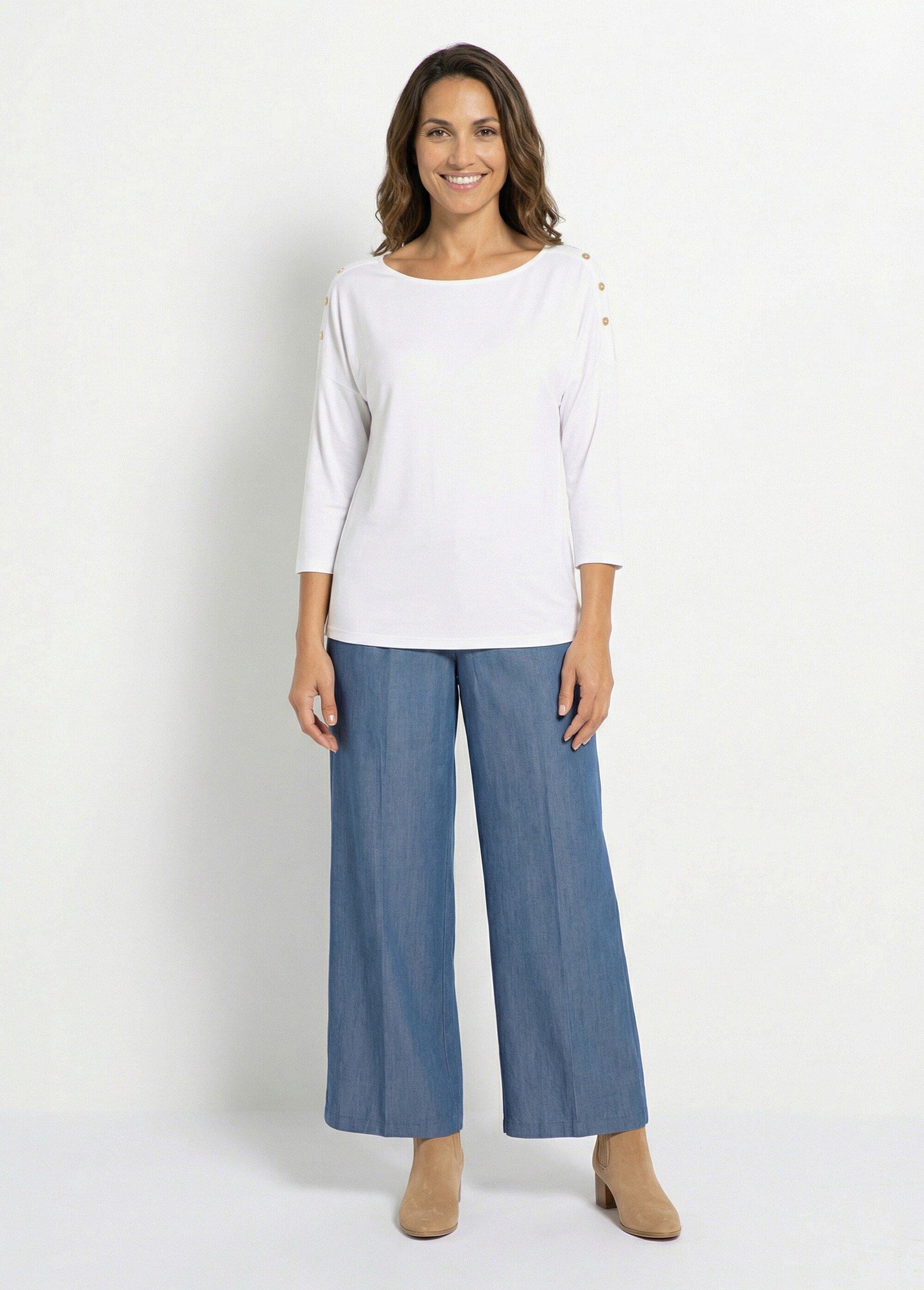 T-shirt marinière rayé court manches longues Femme Blanc CELIAN SF1