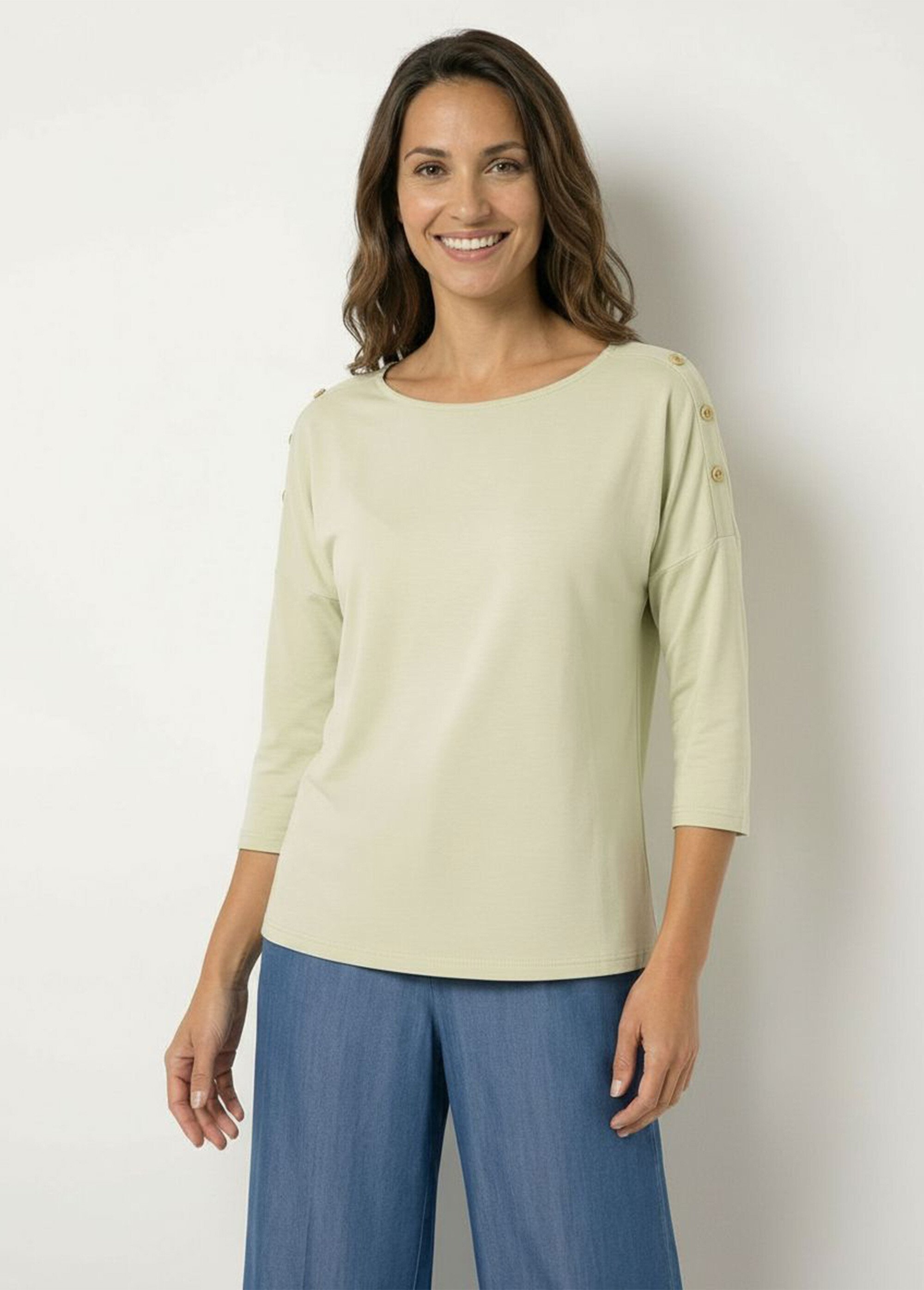 T-shirt marinière rayé court manches longues Femme Vert CELIAN FA1