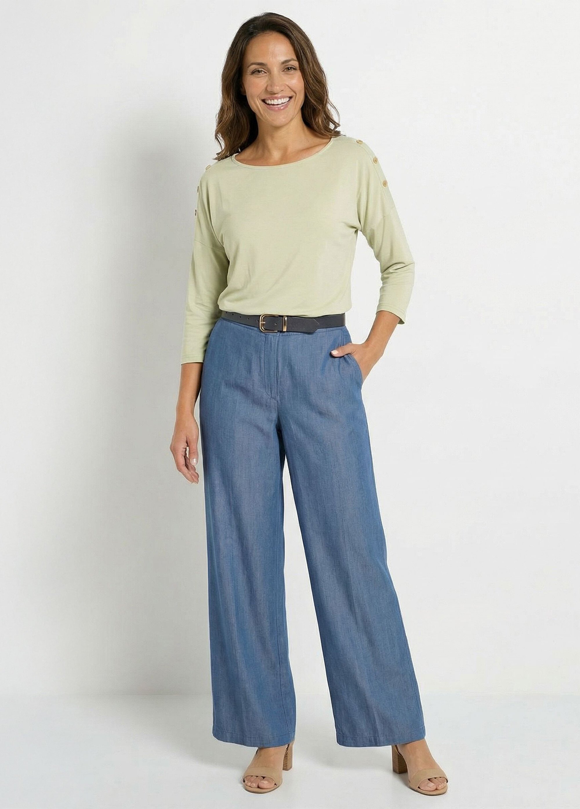 T-shirt marinière rayé court manches longues Femme Vert CELIAN SF1