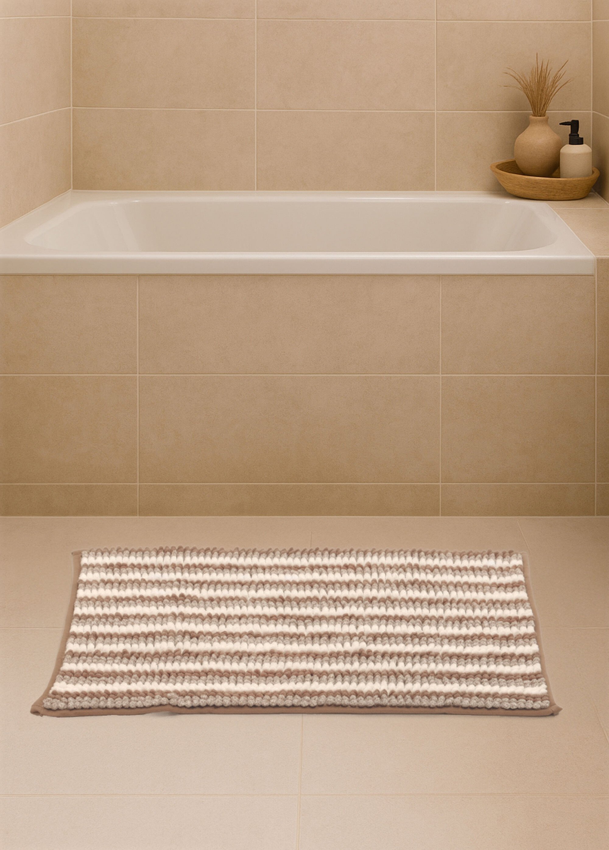 Tapis de bain antidérapant en chenille Beige KP-170494760 SI1