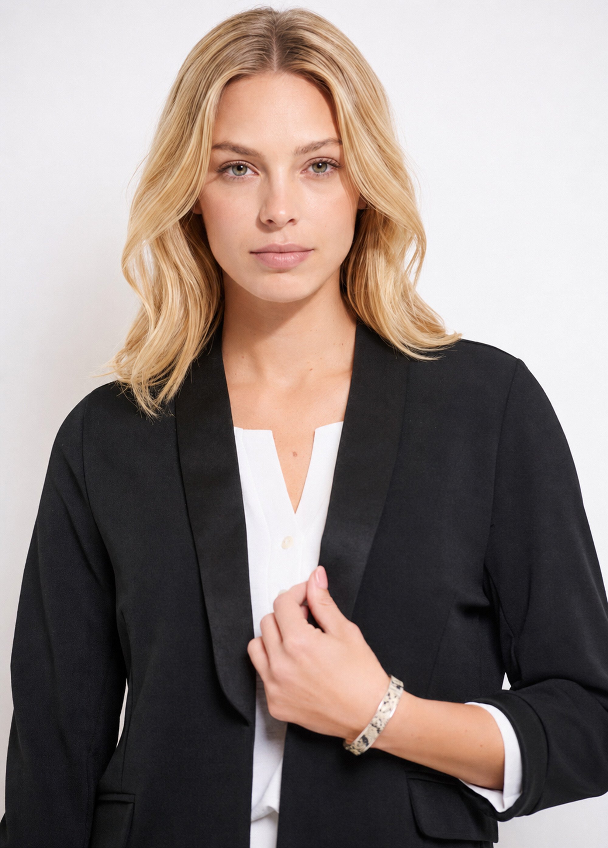 Veste unie courte smocking manches 3/4 Femme Noir TOLGA DE1