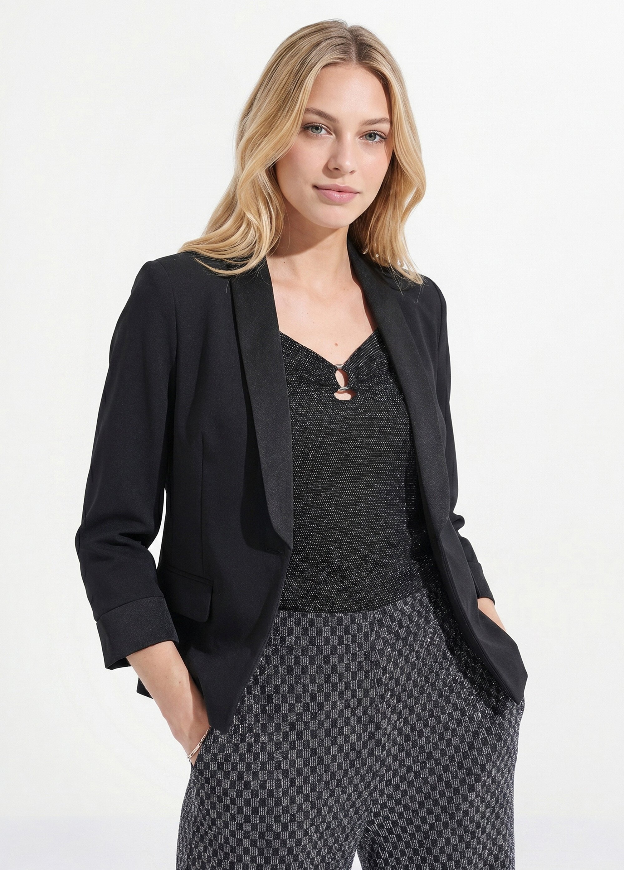 Veste unie courte smocking manches 3/4 Femme Noir TOLGA FA1